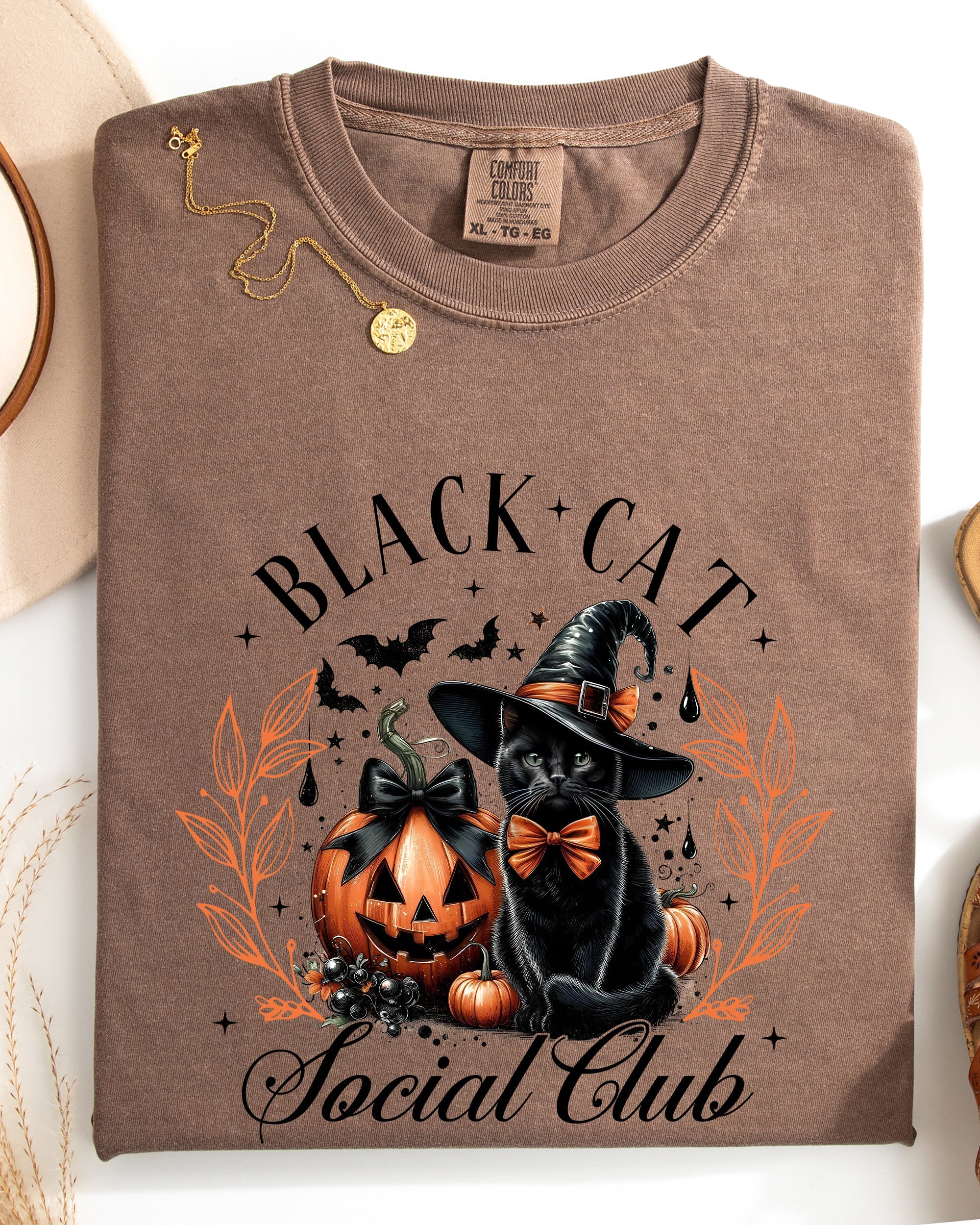 Black Cat Social Club, Coquette, Halloween, Witch, Pumpkin, Jack-o-lantern Shirt Comfort Colors T-Shirt