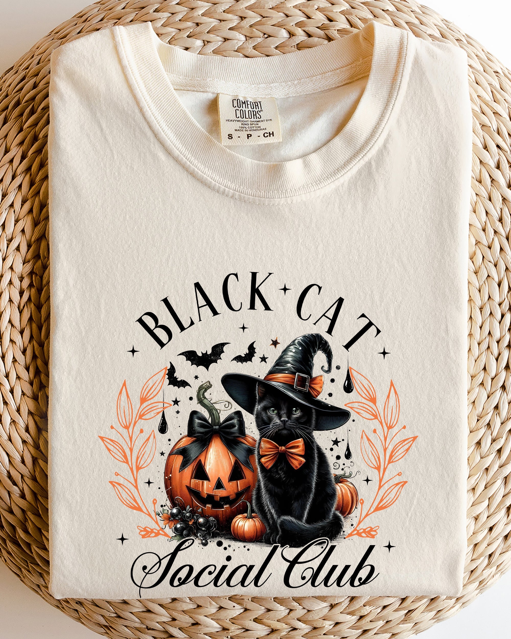 Black Cat Social Club, Coquette, Halloween, Witch, Pumpkin, Jack-o-lantern Shirt Comfort Colors T-Shirt