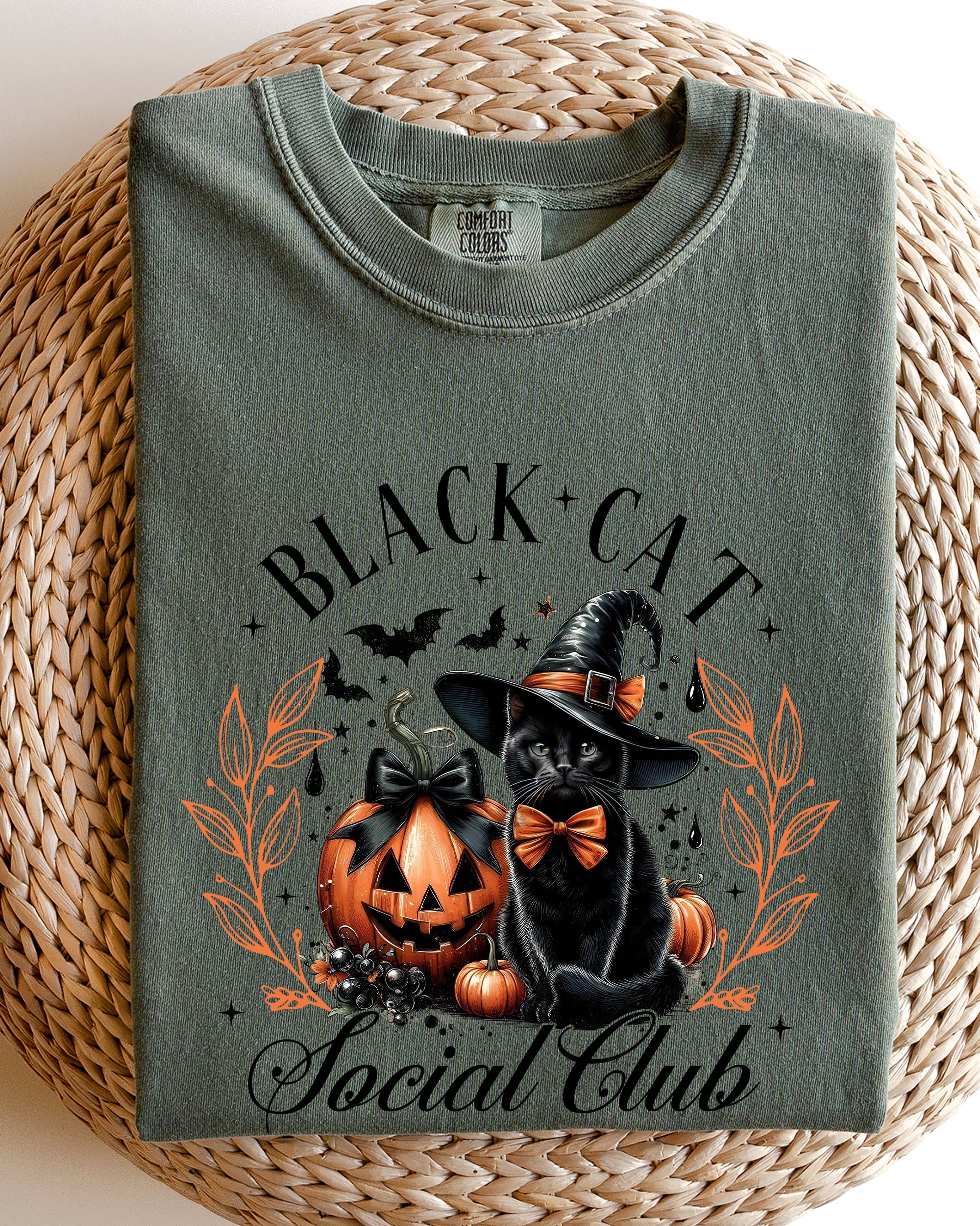 Black Cat Social Club, Coquette, Halloween, Witch, Pumpkin, Jack-o-lantern Shirt Comfort Colors T-Shirt