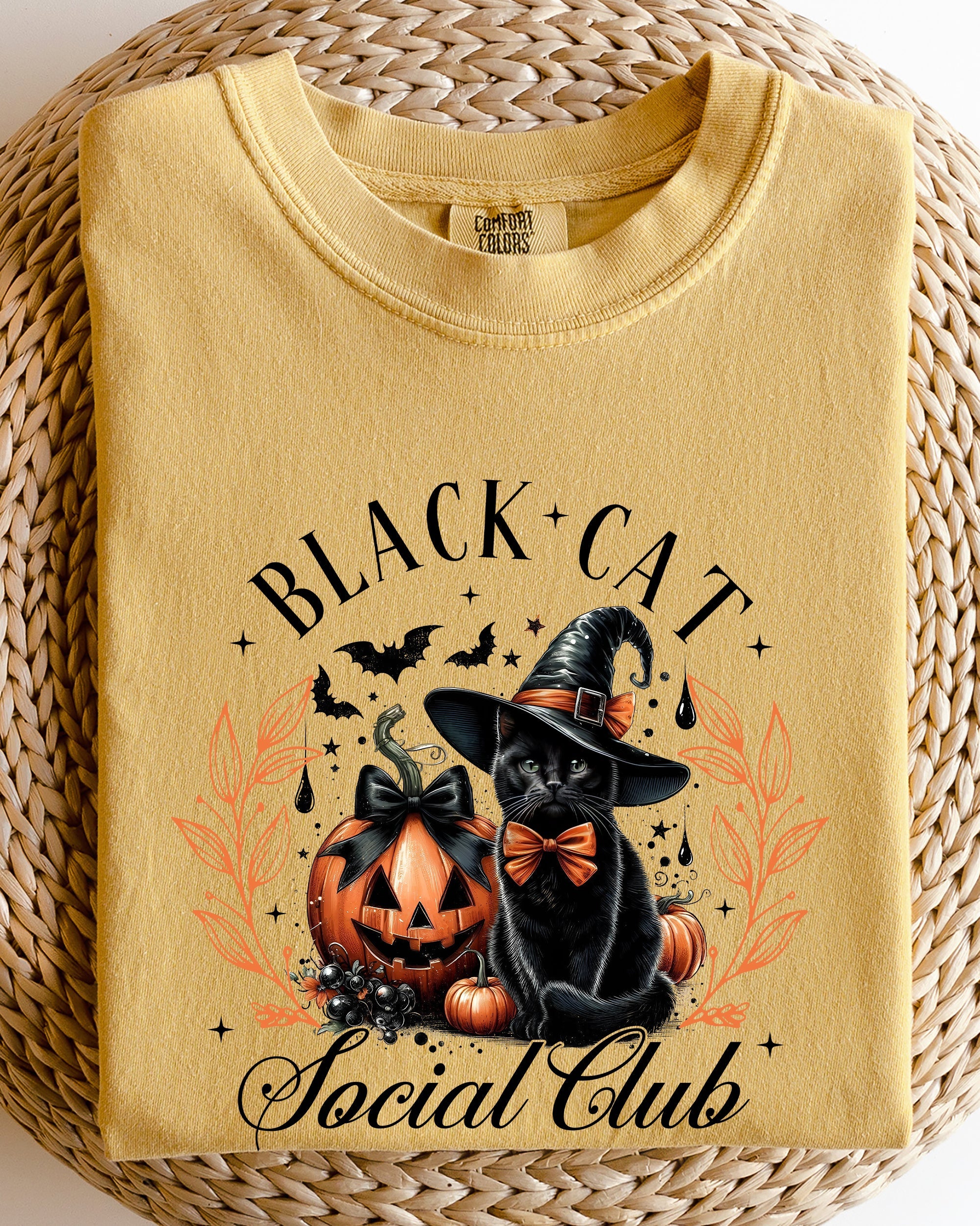 Black Cat Social Club, Coquette, Halloween, Witch, Pumpkin, Jack-o-lantern Shirt Comfort Colors T-Shirt