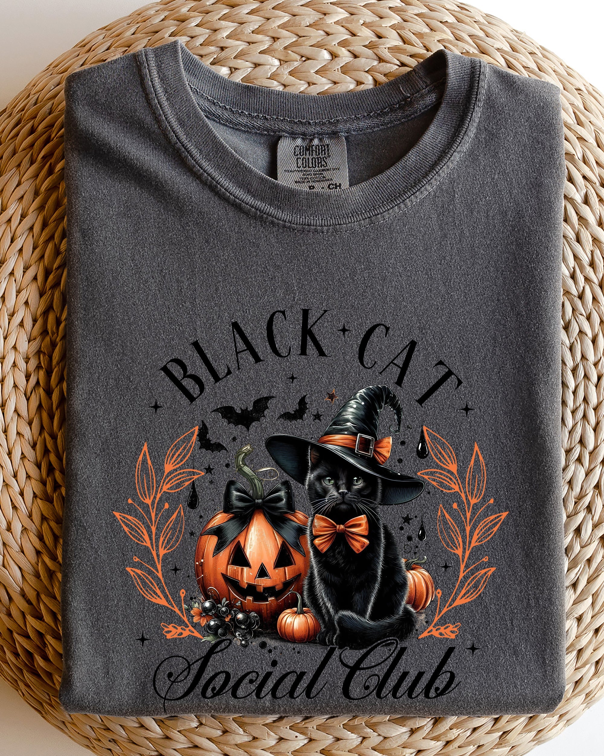Black Cat Social Club, Coquette, Halloween, Witch, Pumpkin, Jack-o-lantern Shirt Comfort Colors T-Shirt