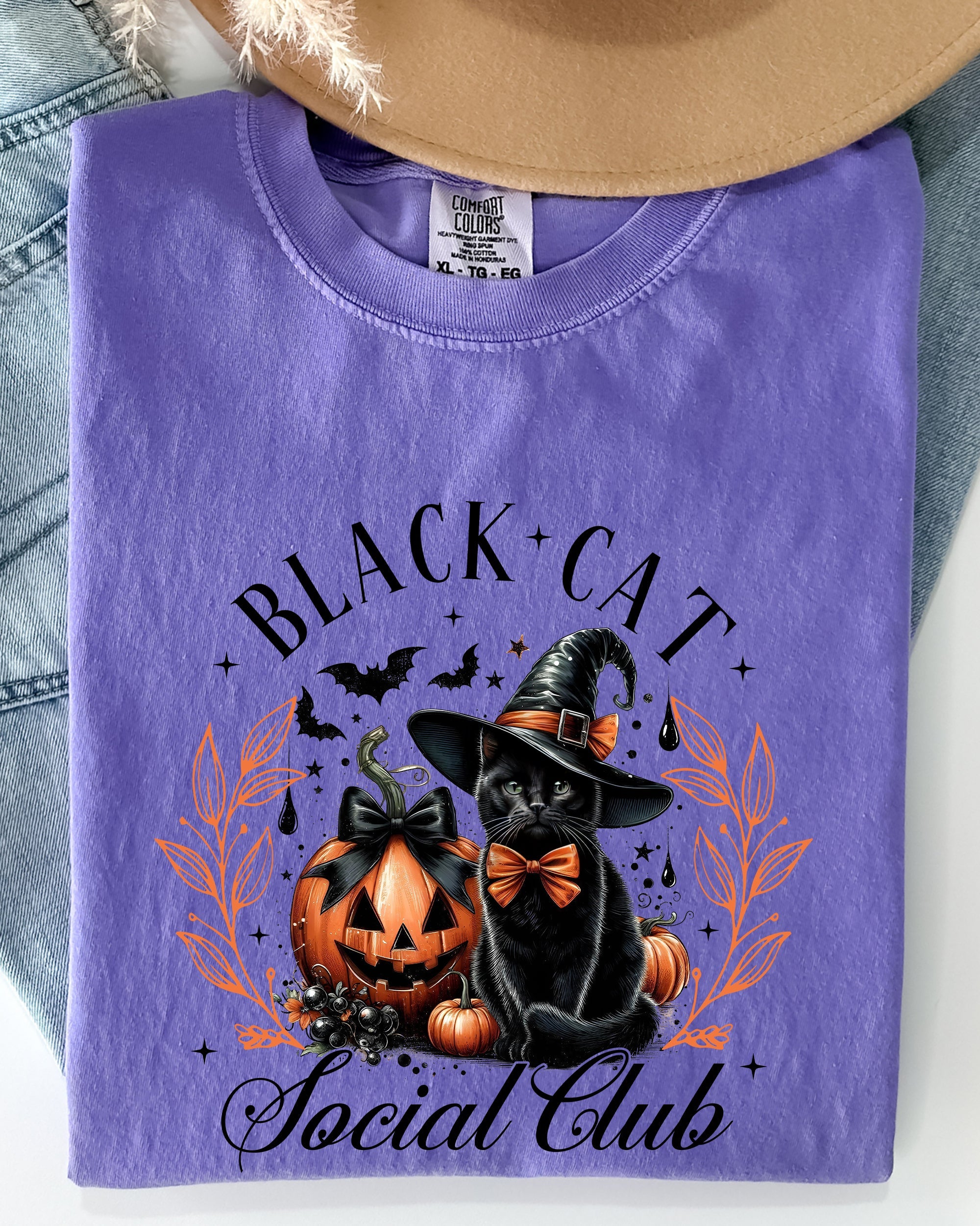 Black Cat Social Club, Coquette, Halloween, Witch, Pumpkin, Jack-o-lantern Shirt Comfort Colors T-Shirt