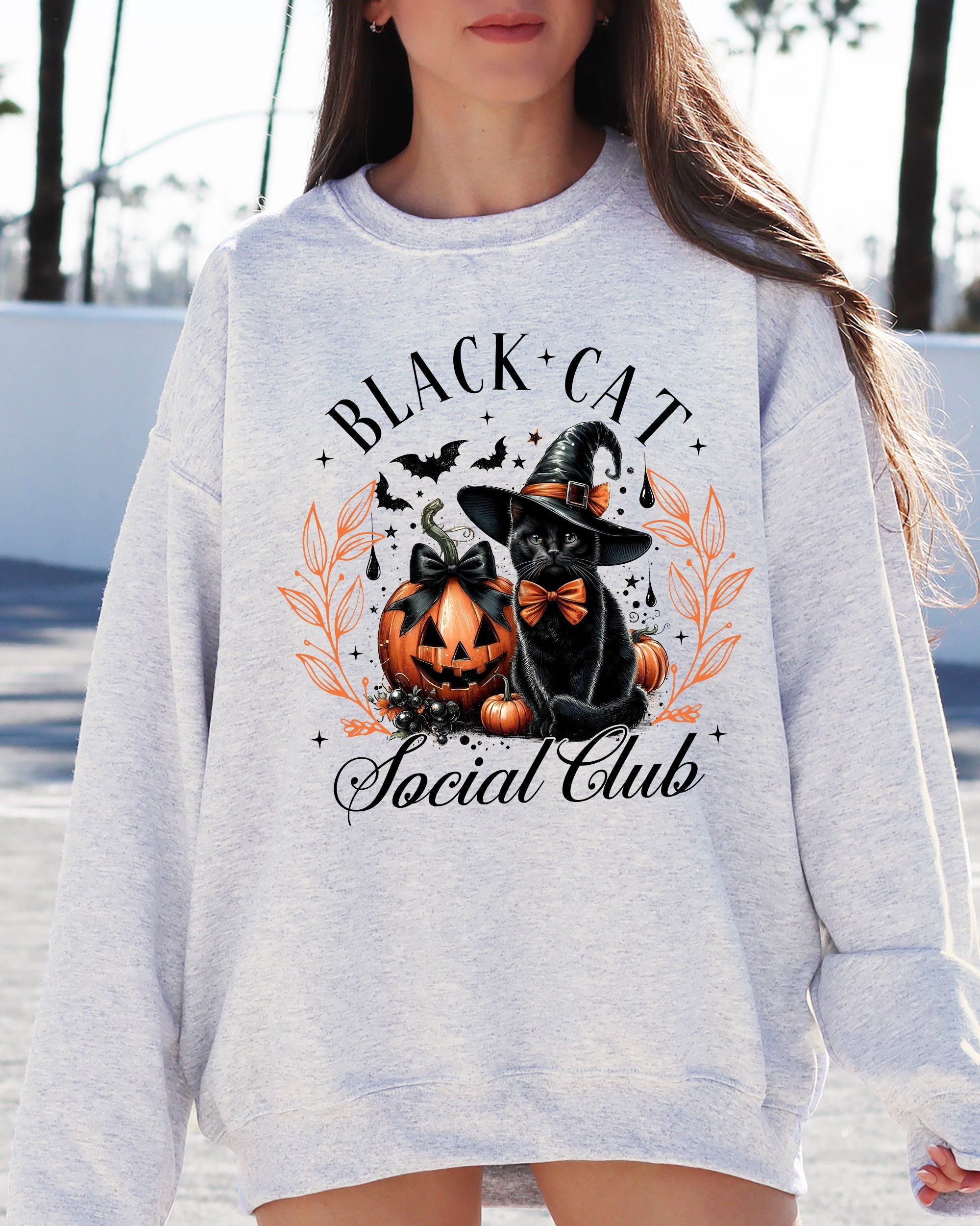 Black Cat Social Club, Coquette, Halloween, Witch, Pumpkin, Jack-o-lantern Sweatshirt