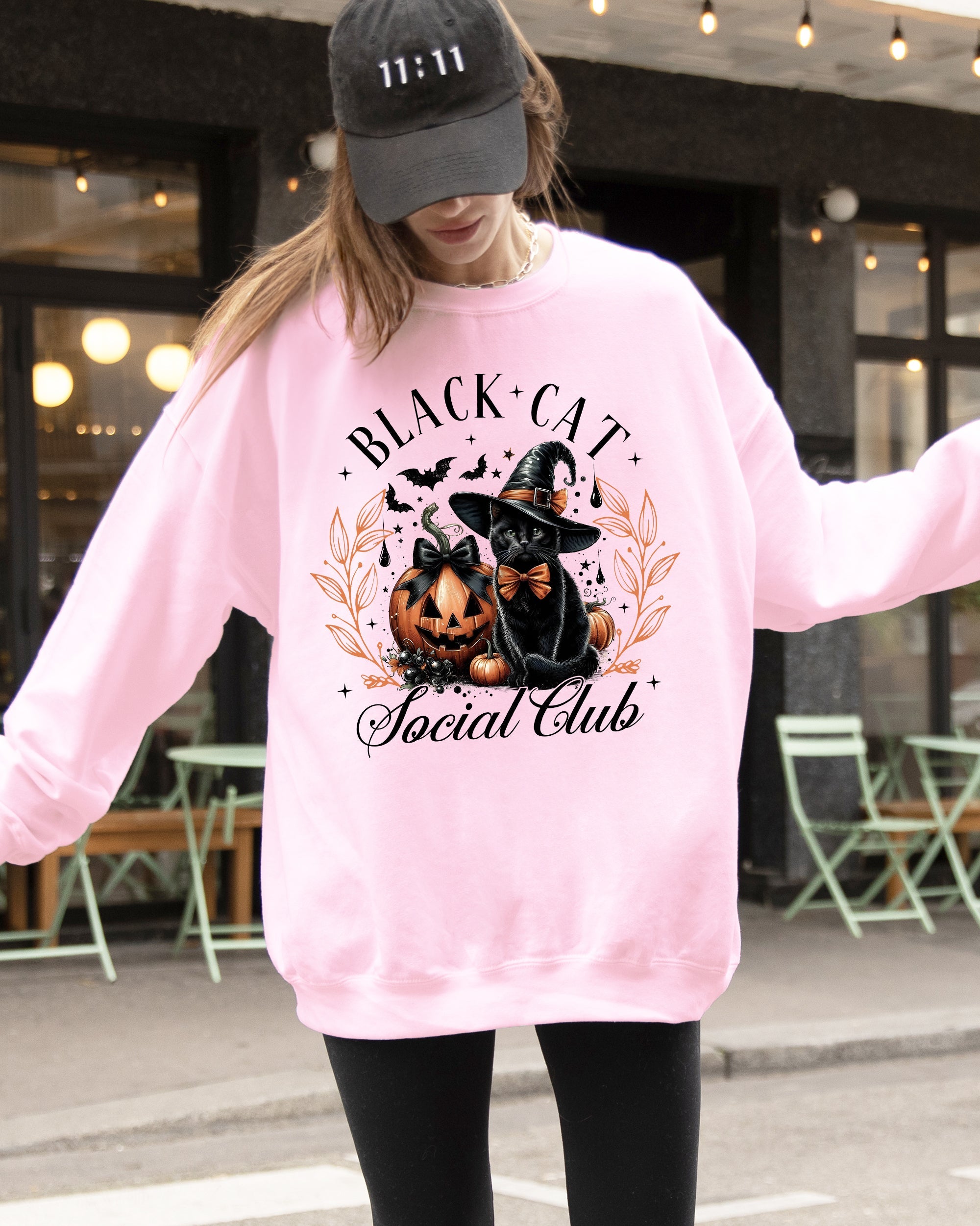 Black Cat Social Club, Coquette, Halloween, Witch, Pumpkin, Jack-o-lantern Sweatshirt
