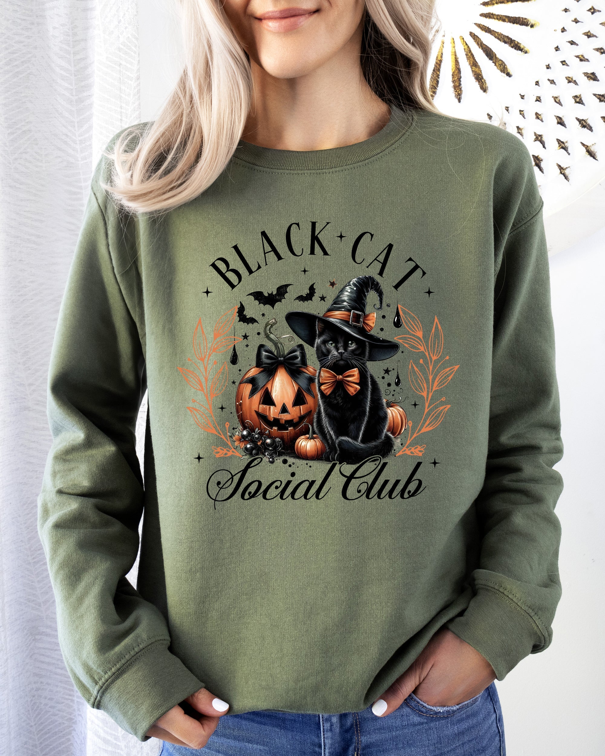 Black Cat Social Club, Coquette, Halloween, Witch, Pumpkin, Jack-o-lantern Sweatshirt