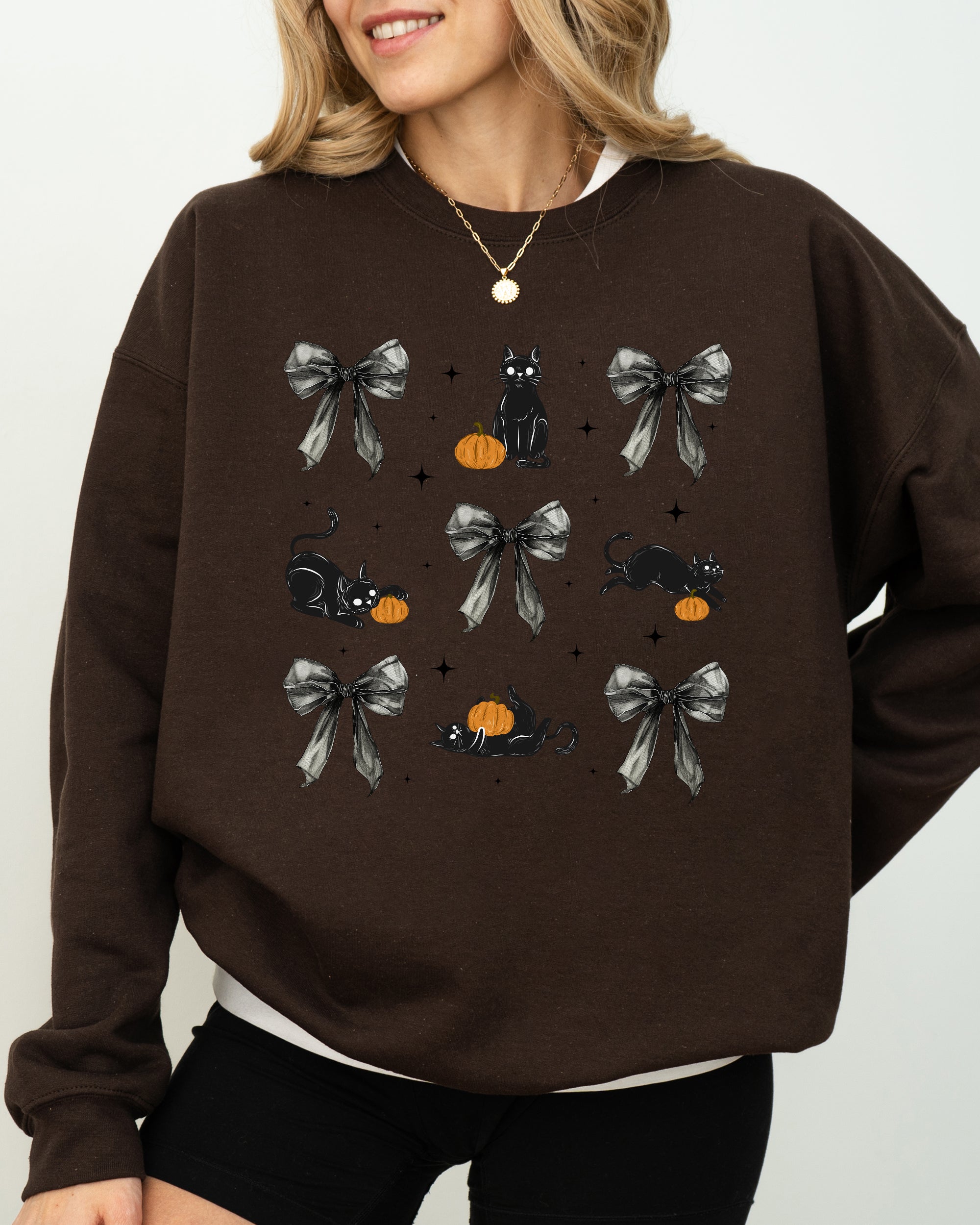 Black Cat, Coquette Ribbons and Bows, Halloween, Cute, Girly, Autumn, Fall Sweatshirt