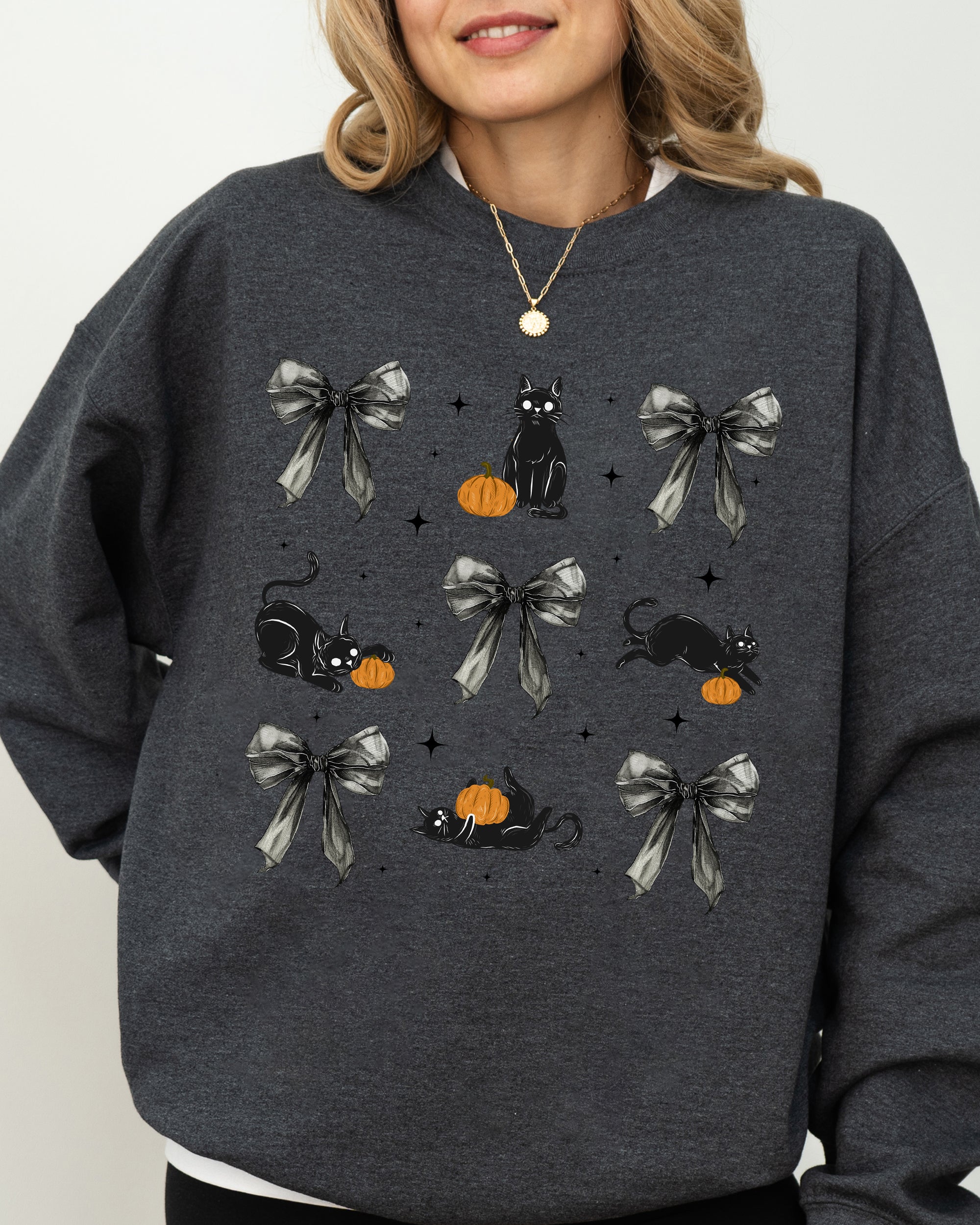 Black Cat, Coquette Ribbons and Bows, Halloween, Cute, Girly, Autumn, Fall Sweatshirt