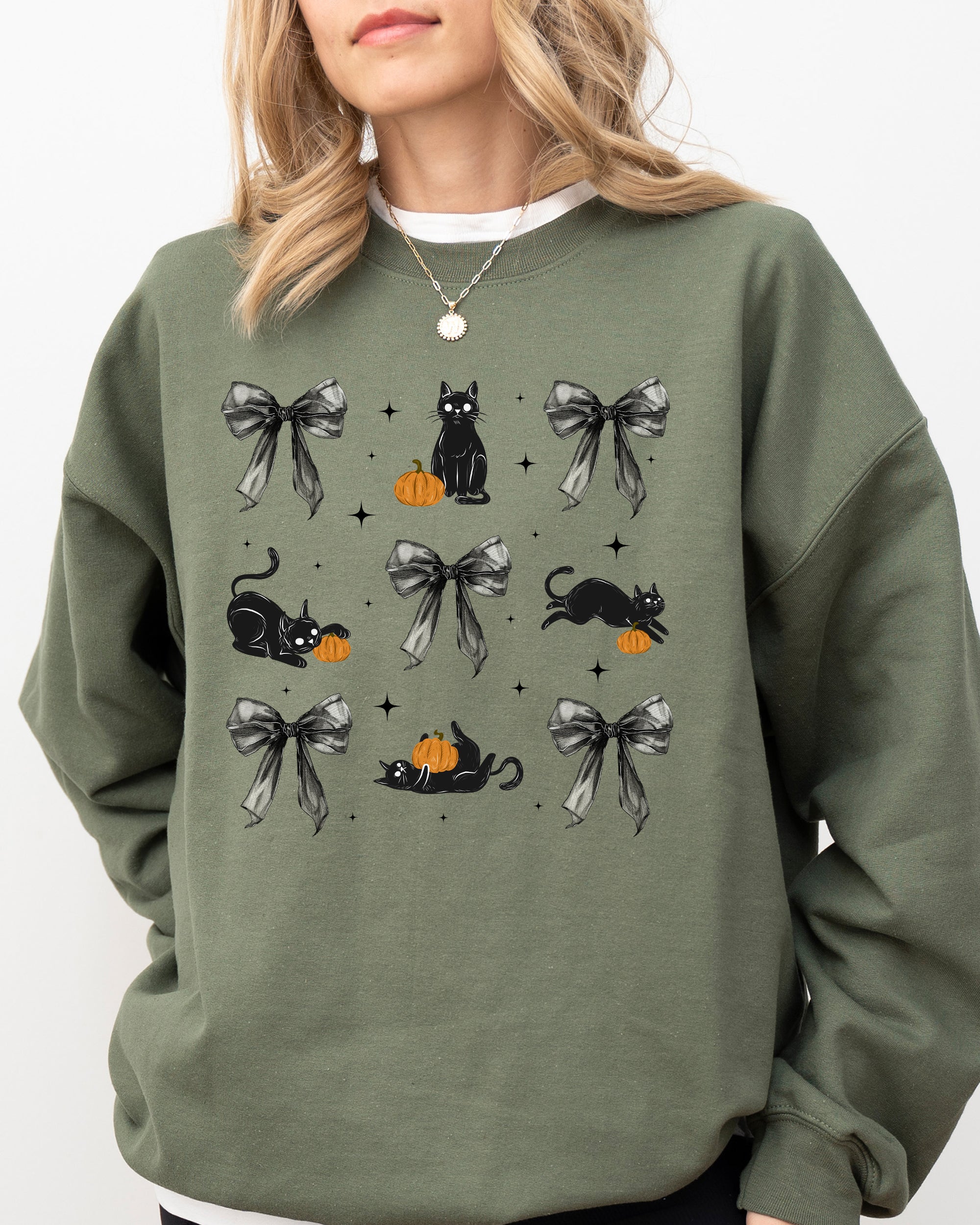 Black Cat, Coquette Ribbons and Bows, Halloween, Cute, Girly, Autumn, Fall Sweatshirt