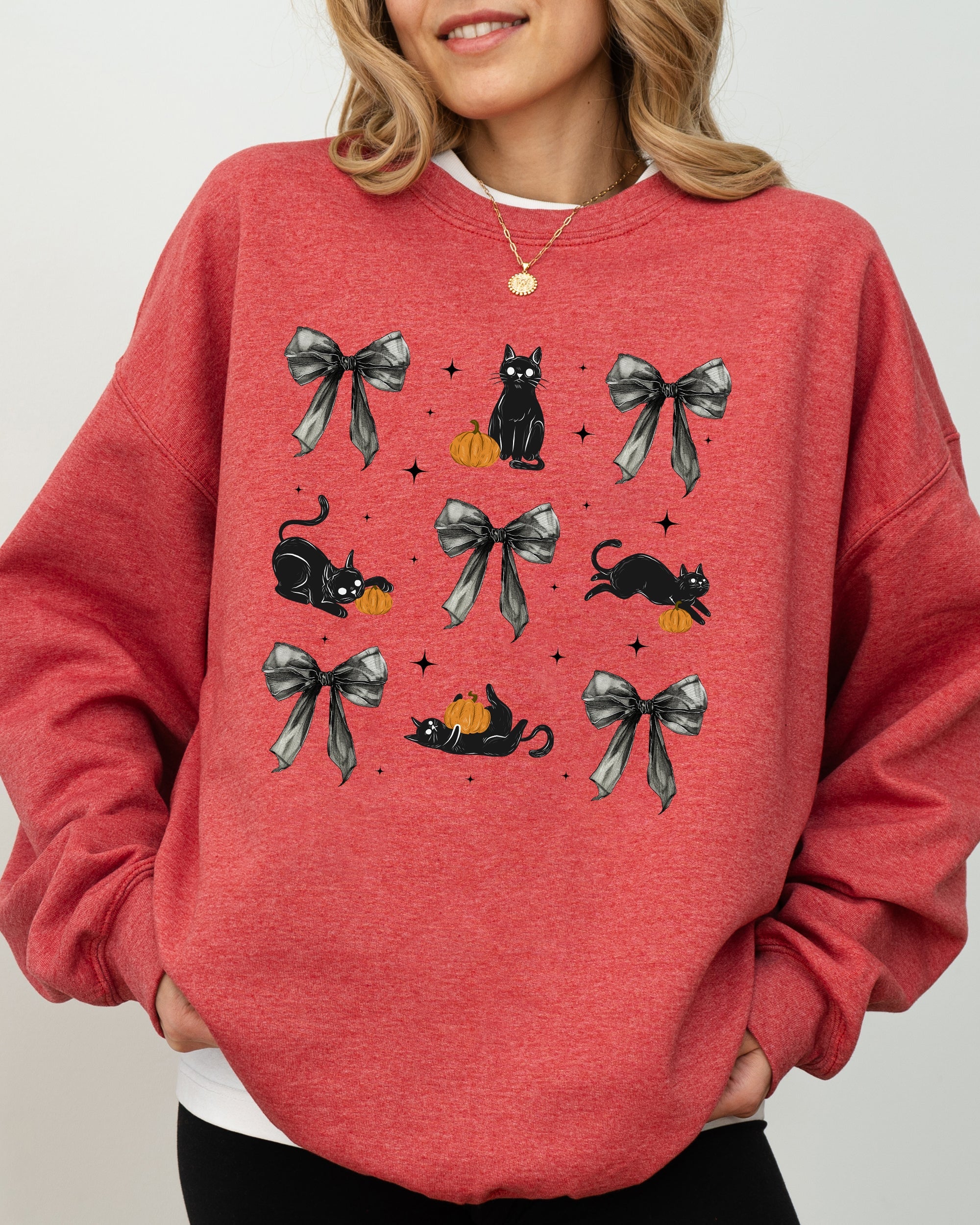 Black Cat, Coquette Ribbons and Bows, Halloween, Cute, Girly, Autumn, Fall Sweatshirt