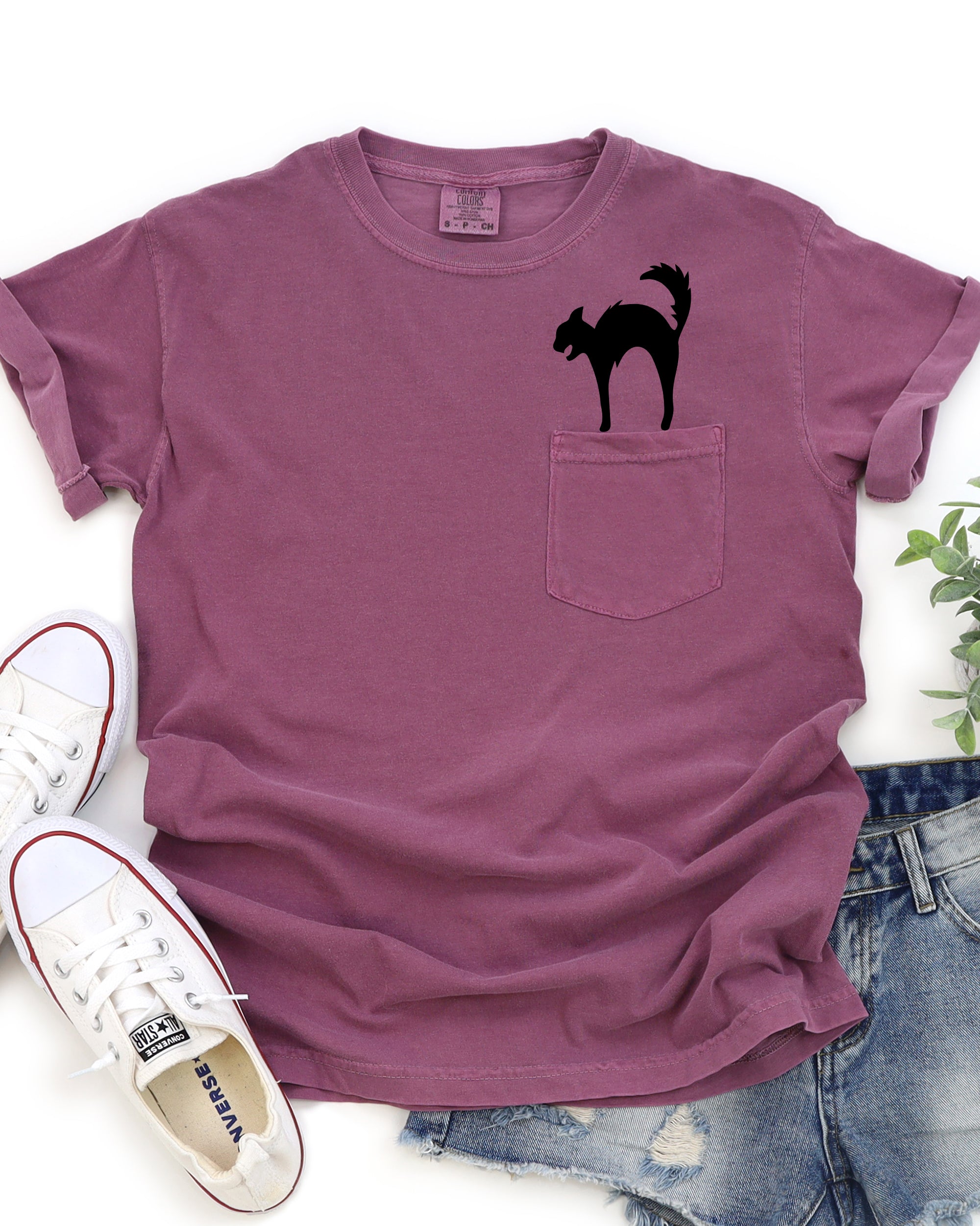 Black Cat, Halloween Pocket, Spooky, Witch Tee Comfort Colors T-Shirt