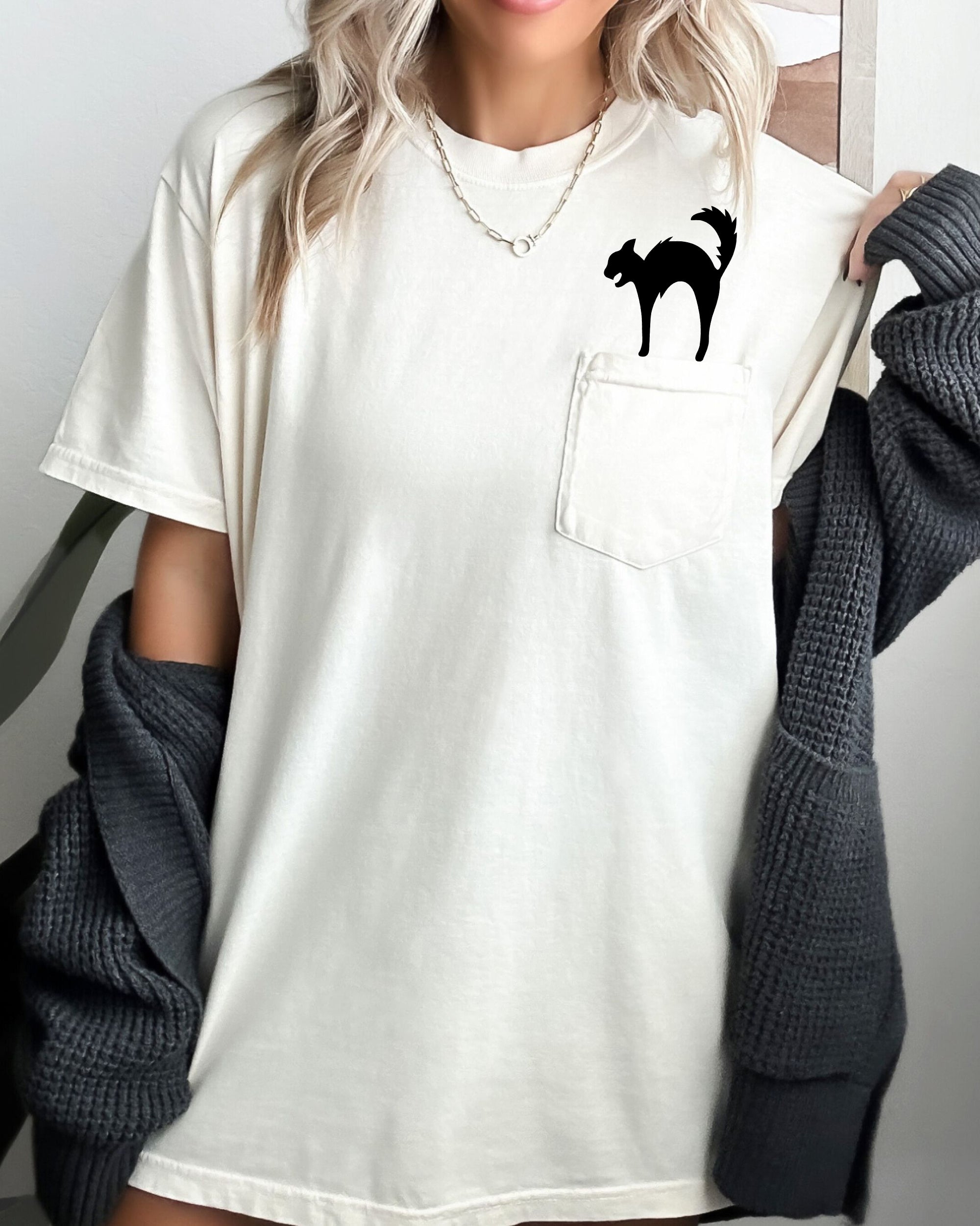 Black Cat, Halloween Pocket, Spooky, Witch Tee Comfort Colors T-Shirt