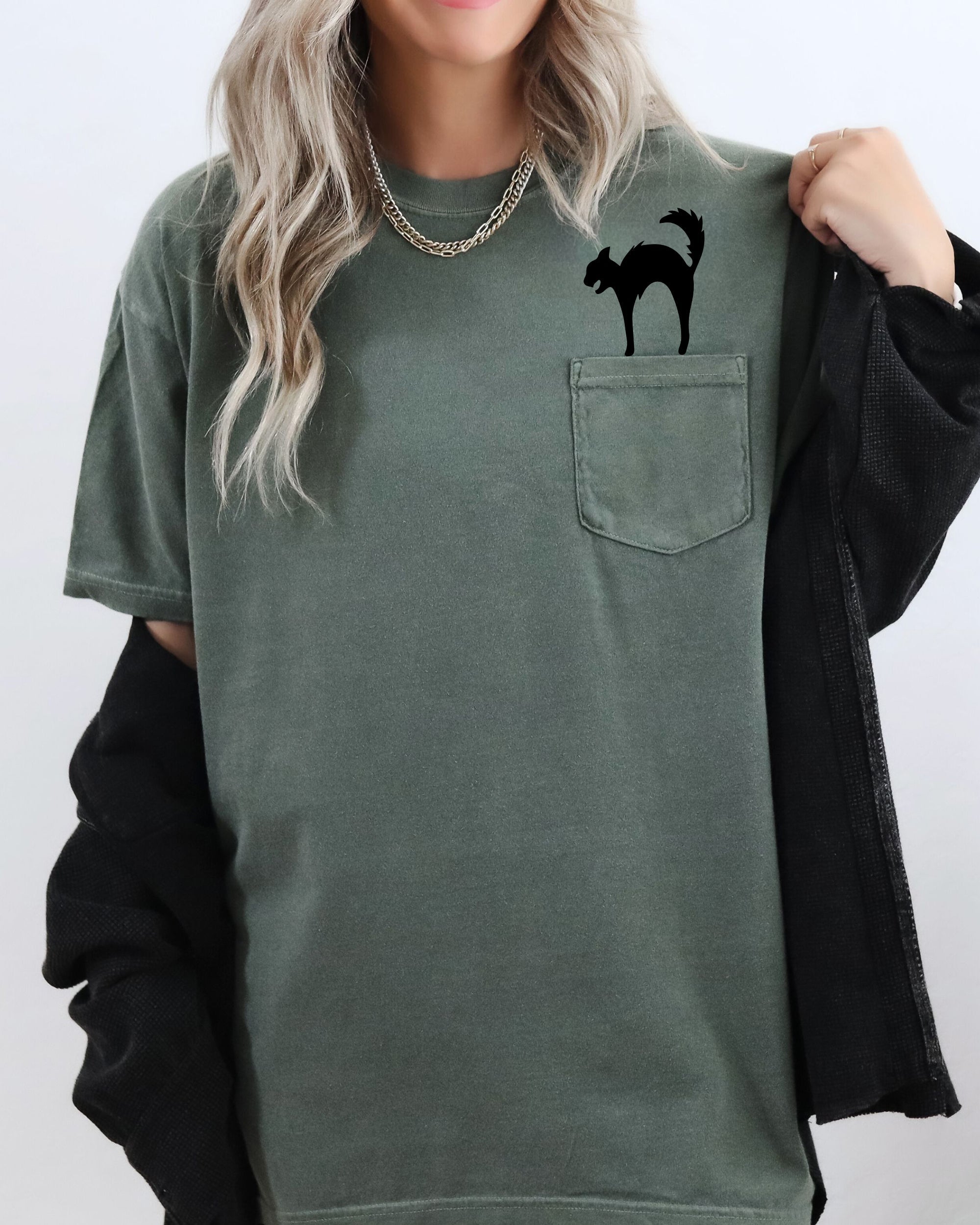 Black Cat, Halloween Pocket, Spooky, Witch Tee Comfort Colors T-Shirt