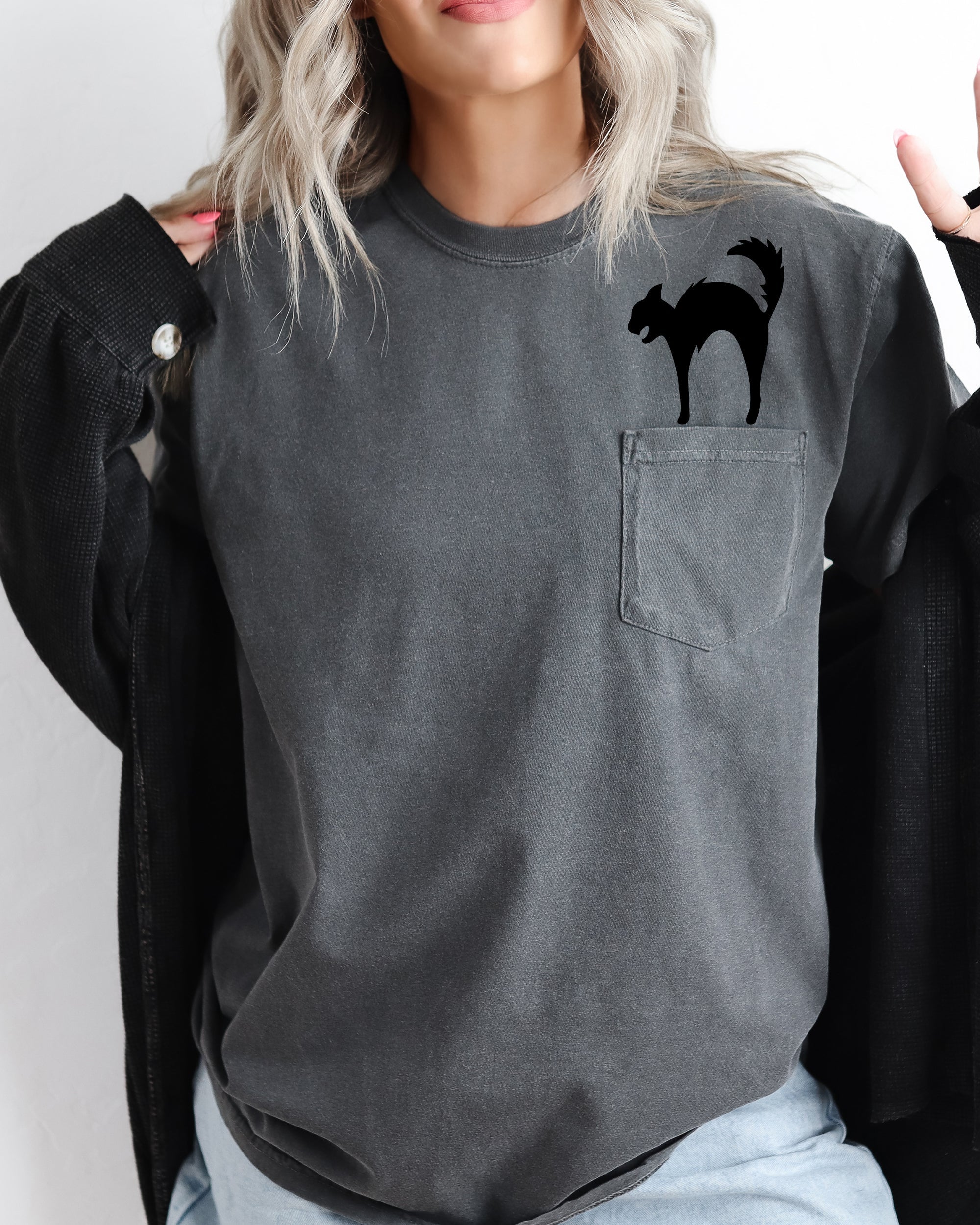 Black Cat, Halloween Pocket, Spooky, Witch Tee Comfort Colors T-Shirt