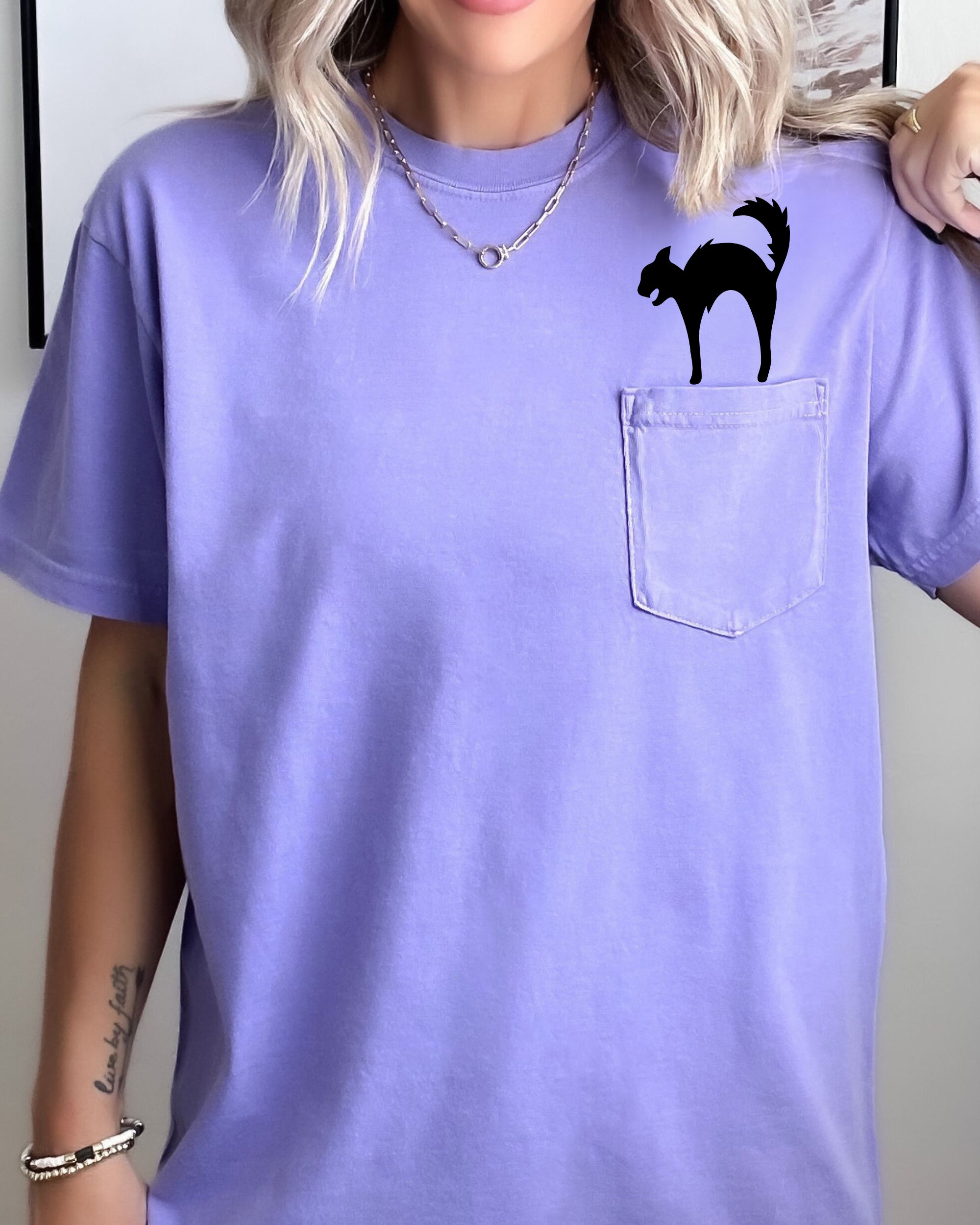 Black Cat, Halloween Pocket, Spooky, Witch Tee Comfort Colors T-Shirt