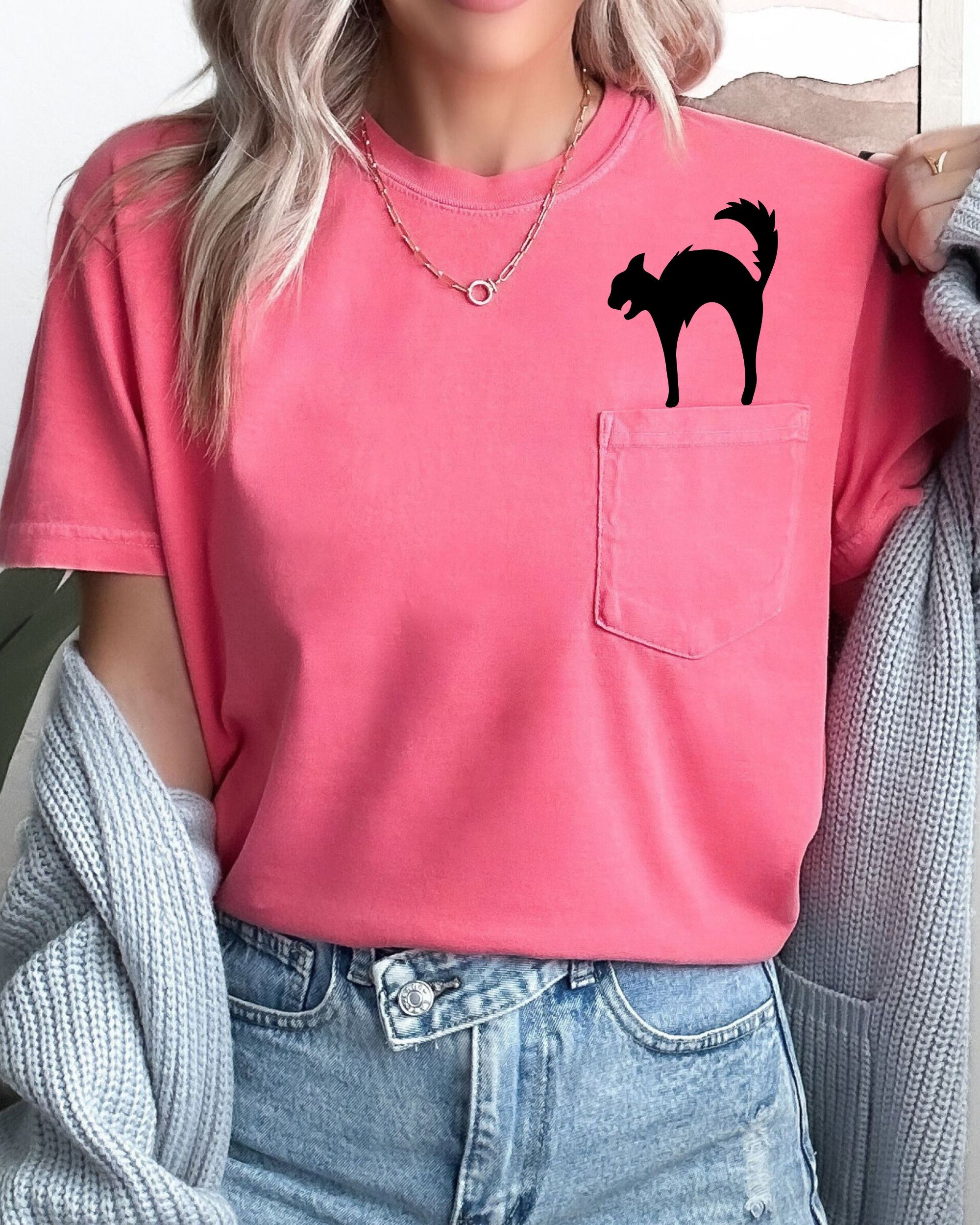 Black Cat, Halloween Pocket, Spooky, Witch Tee Comfort Colors T-Shirt