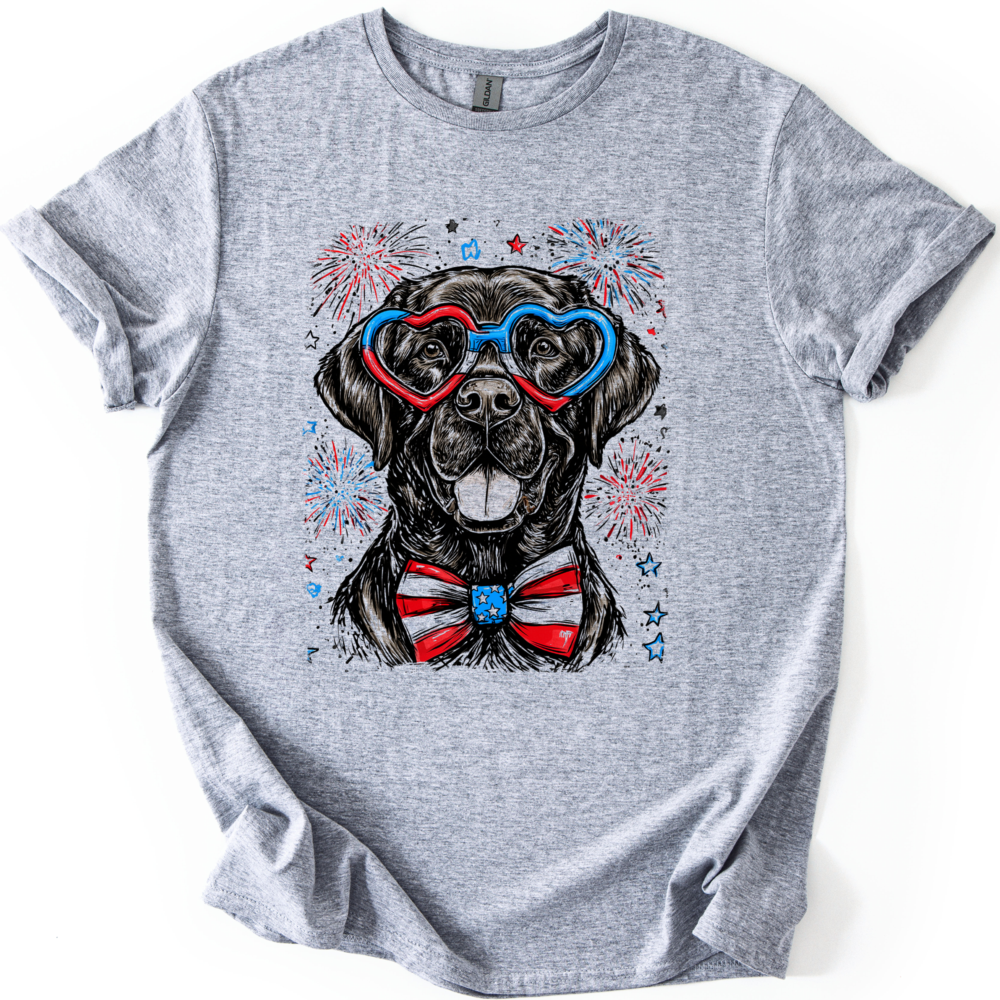 Black Labrador, Lab Patriotic Dog, USA, America, Pet Lover, 4th of July, Soft Style T-Shirt