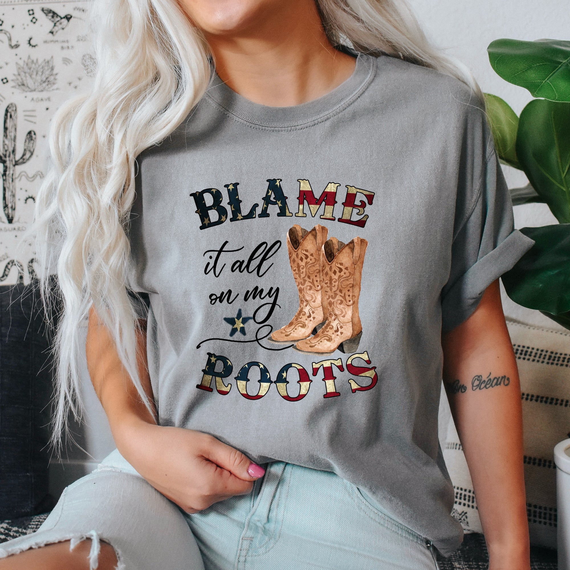 Blame It All On My Roots, Cowboy, Garth, Western, Tshirt Comfort Colors T-Shirt