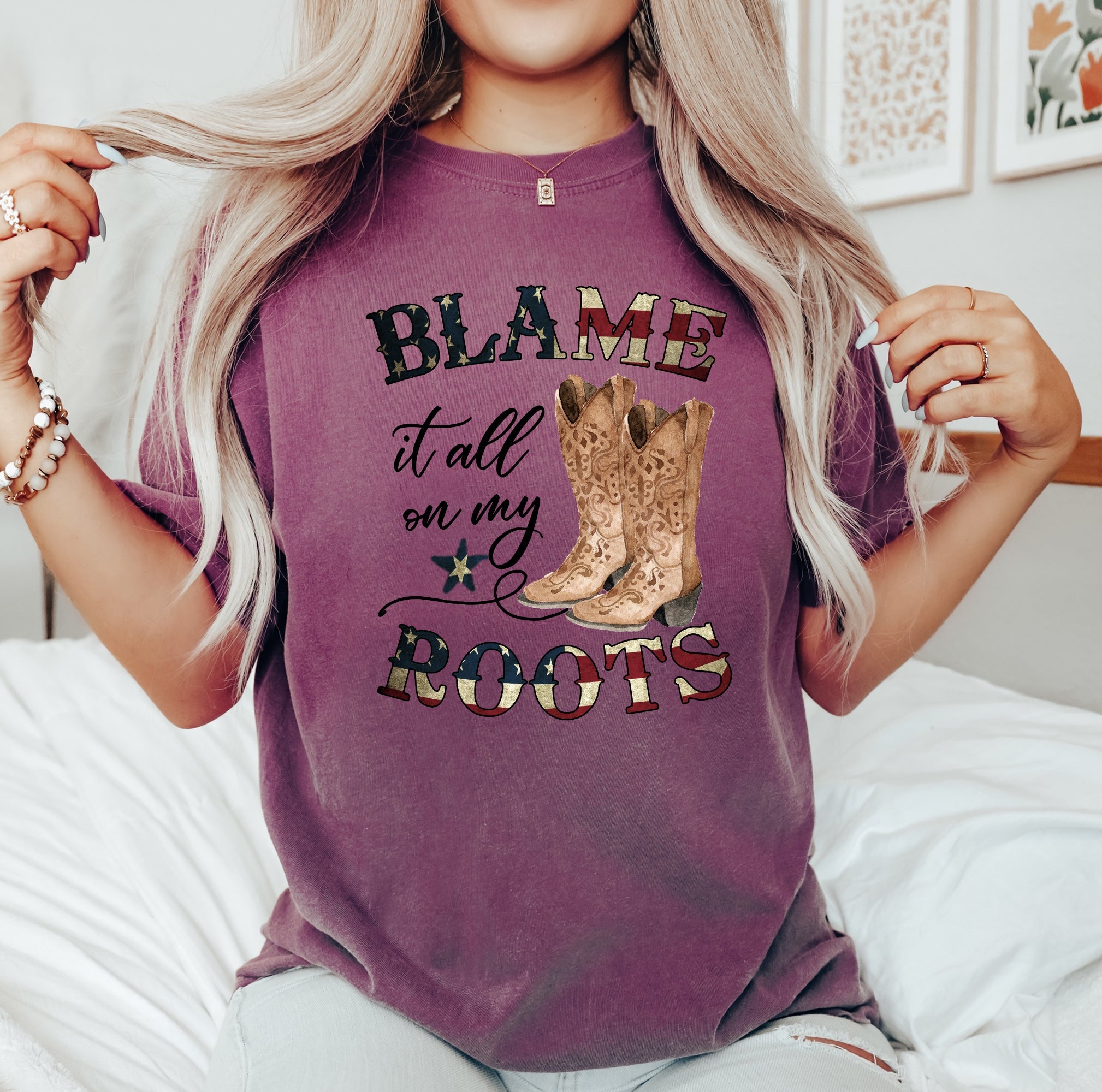 Blame It All On My Roots, Cowboy, Garth, Western, Tshirt Comfort Colors T-Shirt