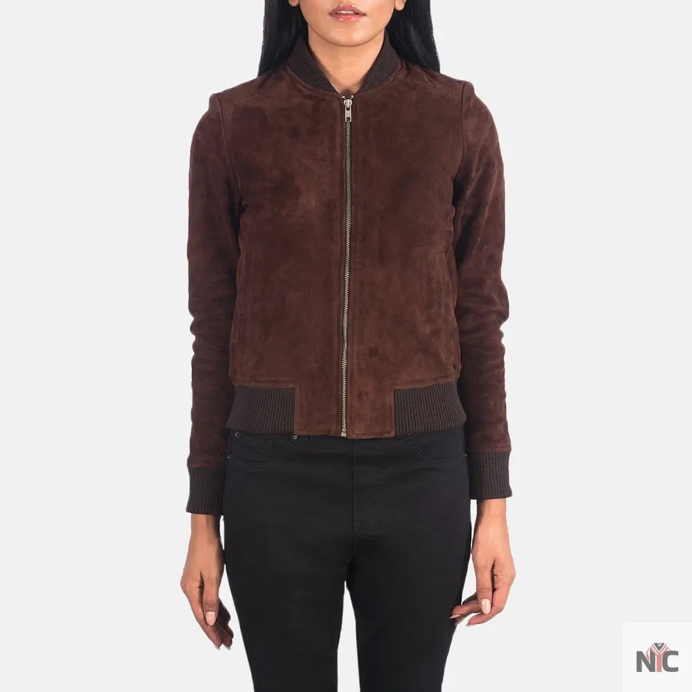 Bliss Brown Suede Bomber Jacket Clanton Jacket