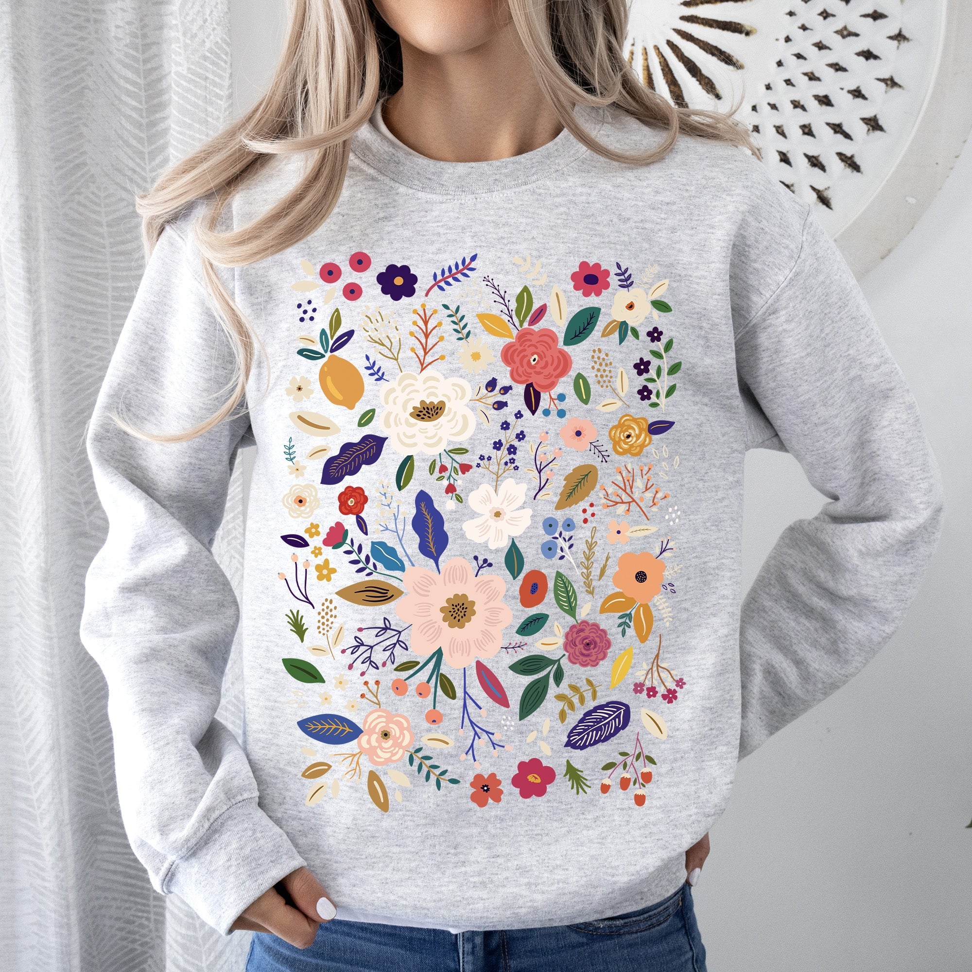 Bloom Brilliance Color-Infused Floral Print Sweatshirt