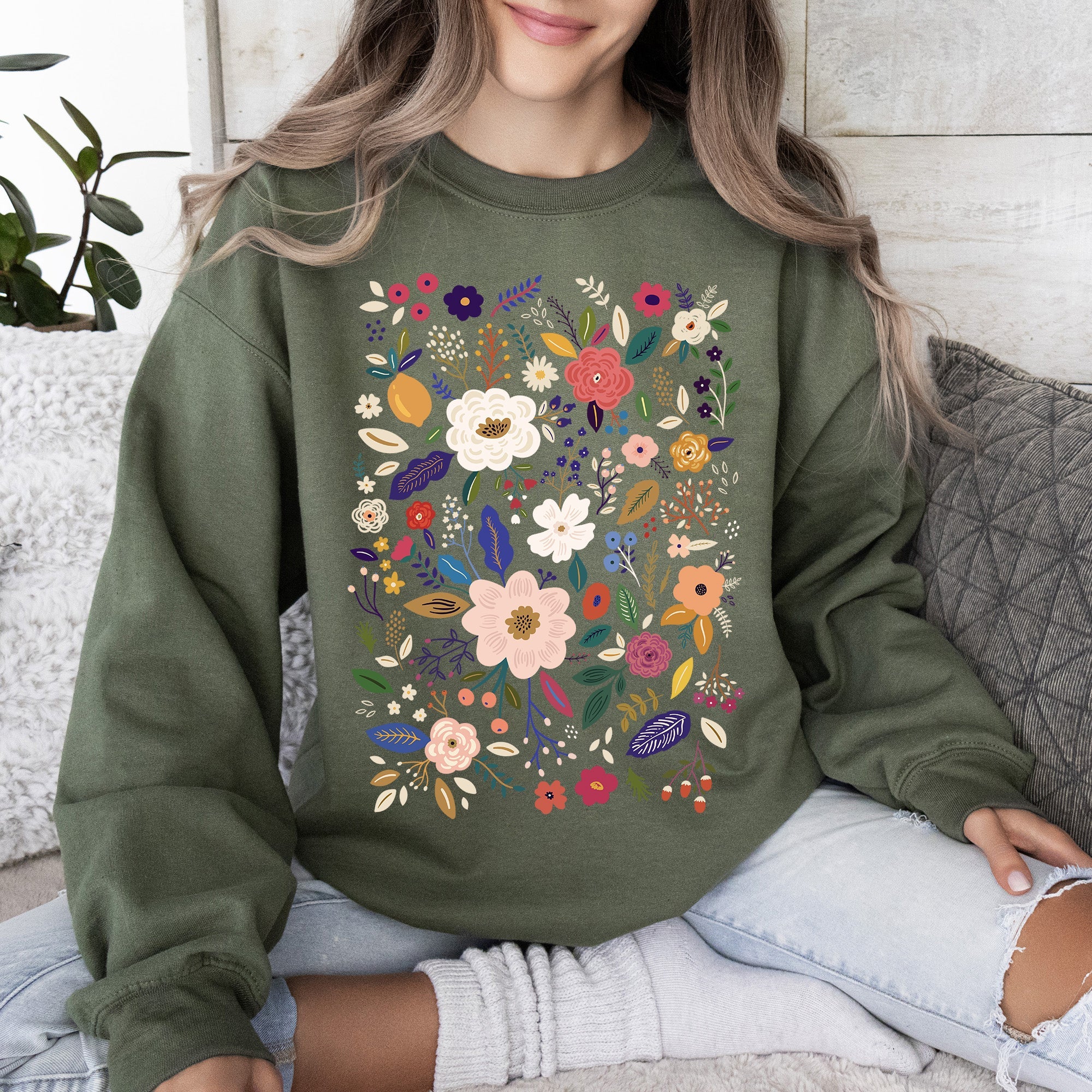 Bloom Brilliance Color-Infused Floral Print Sweatshirt