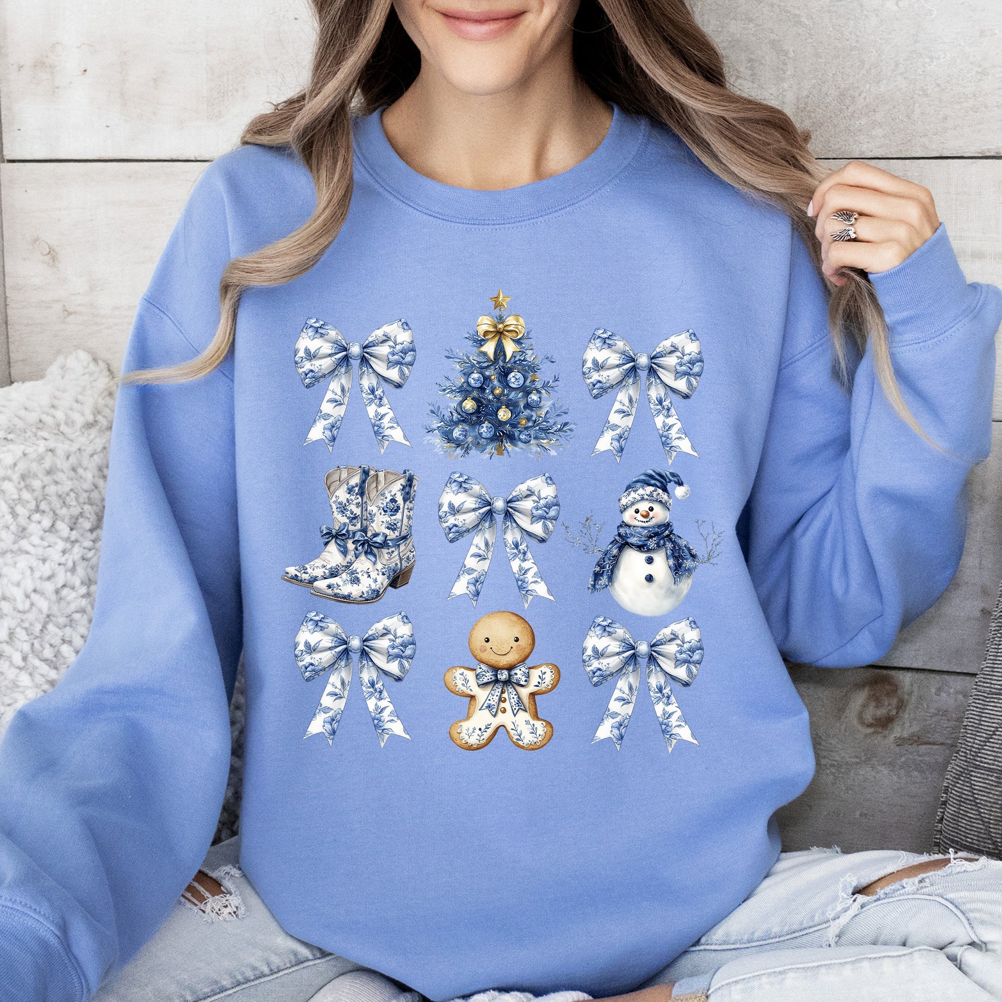 Blue Christmas, Snowman, Christmas Tree, Delft, Coquette, Floral, Santa, Classic Sweatshirt