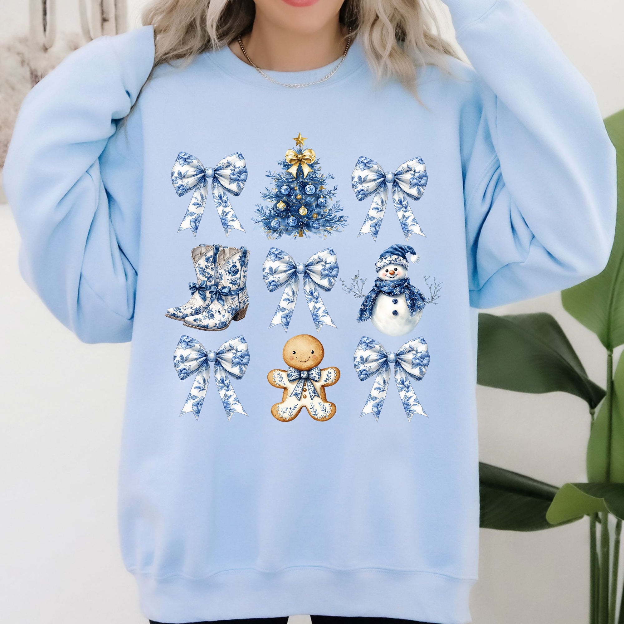Blue Christmas, Snowman, Christmas Tree, Delft, Coquette, Floral, Santa, Classic Sweatshirt