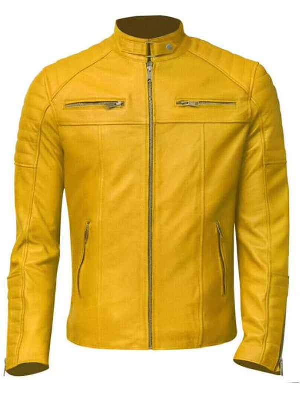 Cafe Racer Motorcycle Yellow Leather Jacket for Men