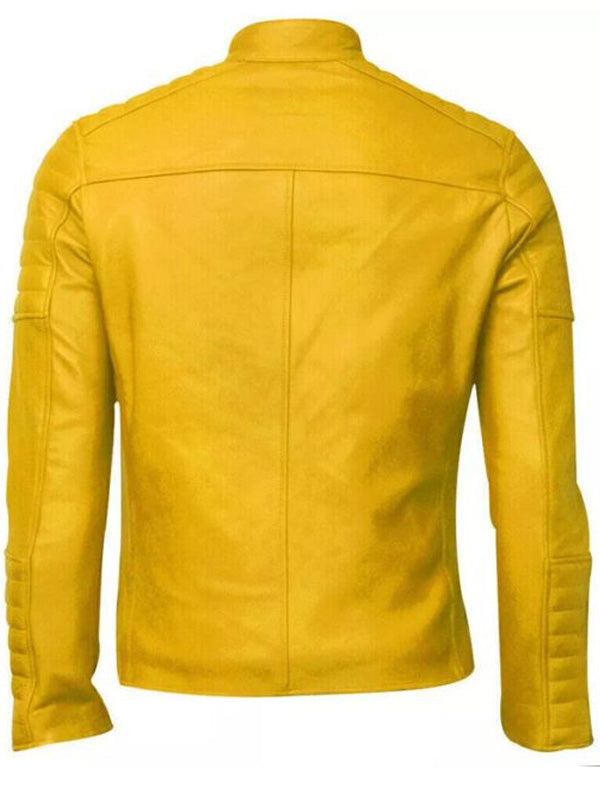 Cafe Racer Motorcycle Yellow Leather Jacket for Men
