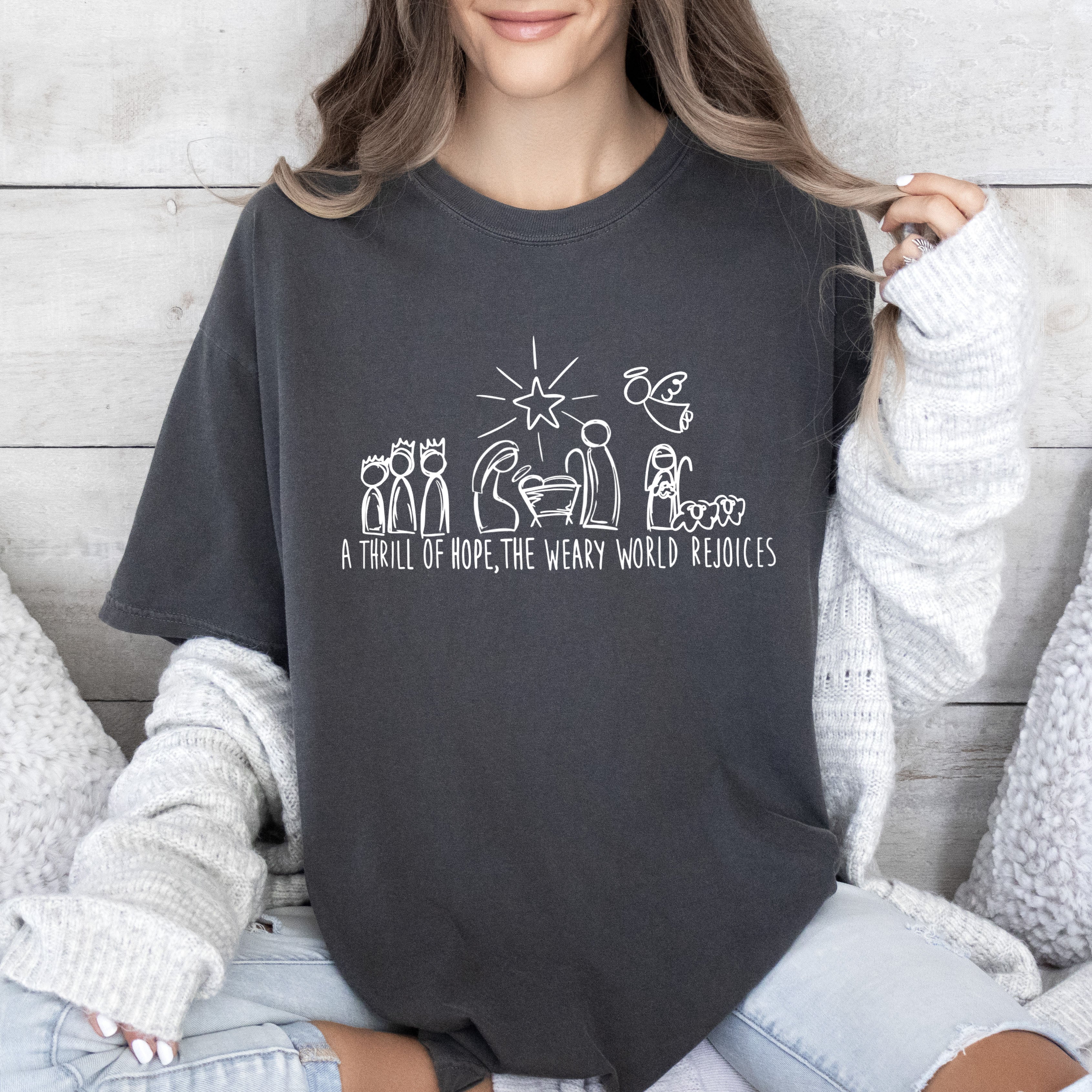 A Thrill of Hope Retro Comfort Colors Tshirt, Vintage Nativity Christmas Tee