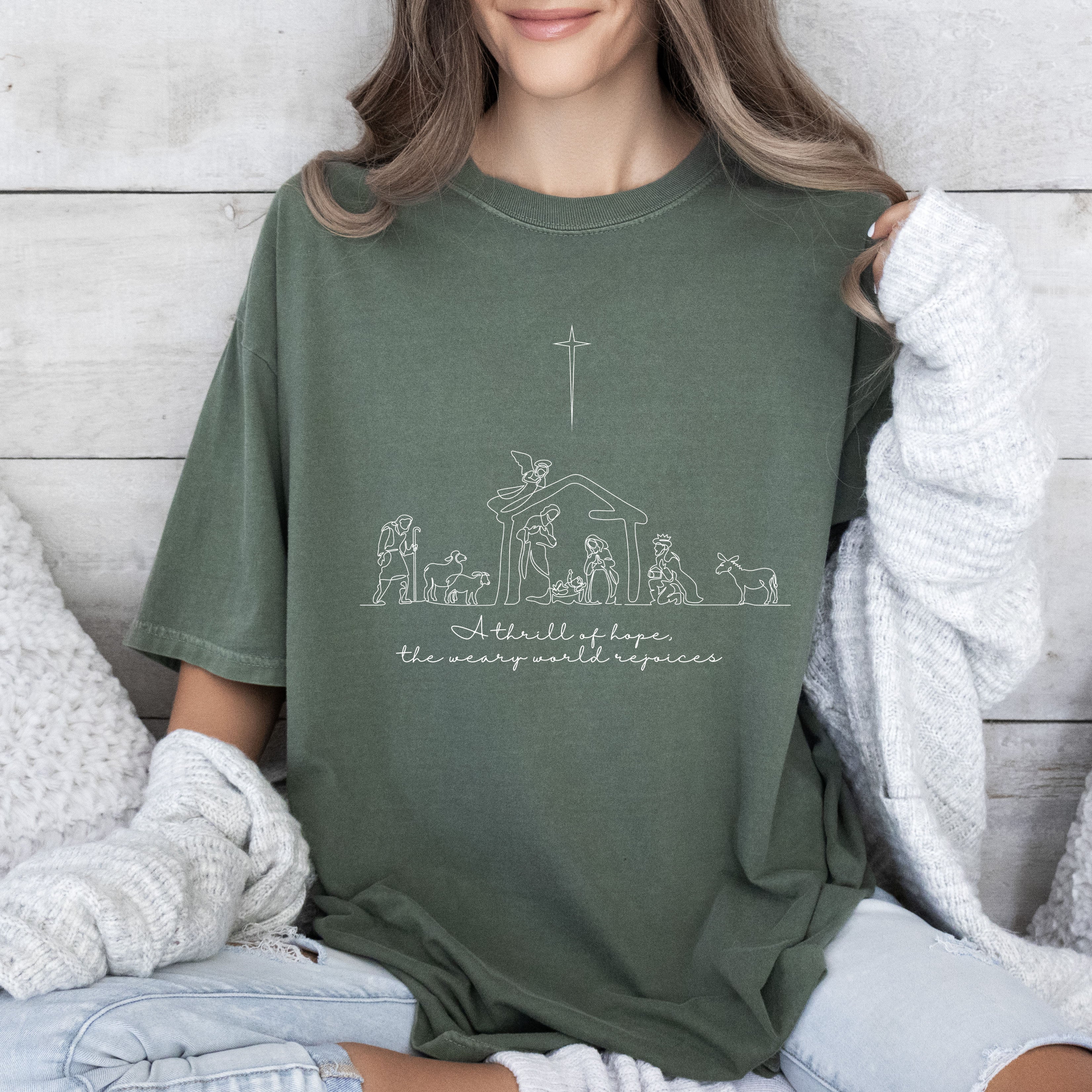 A Thrill of Hope Chic Comfort Colors Tshirt, Vintage Christmas Tee