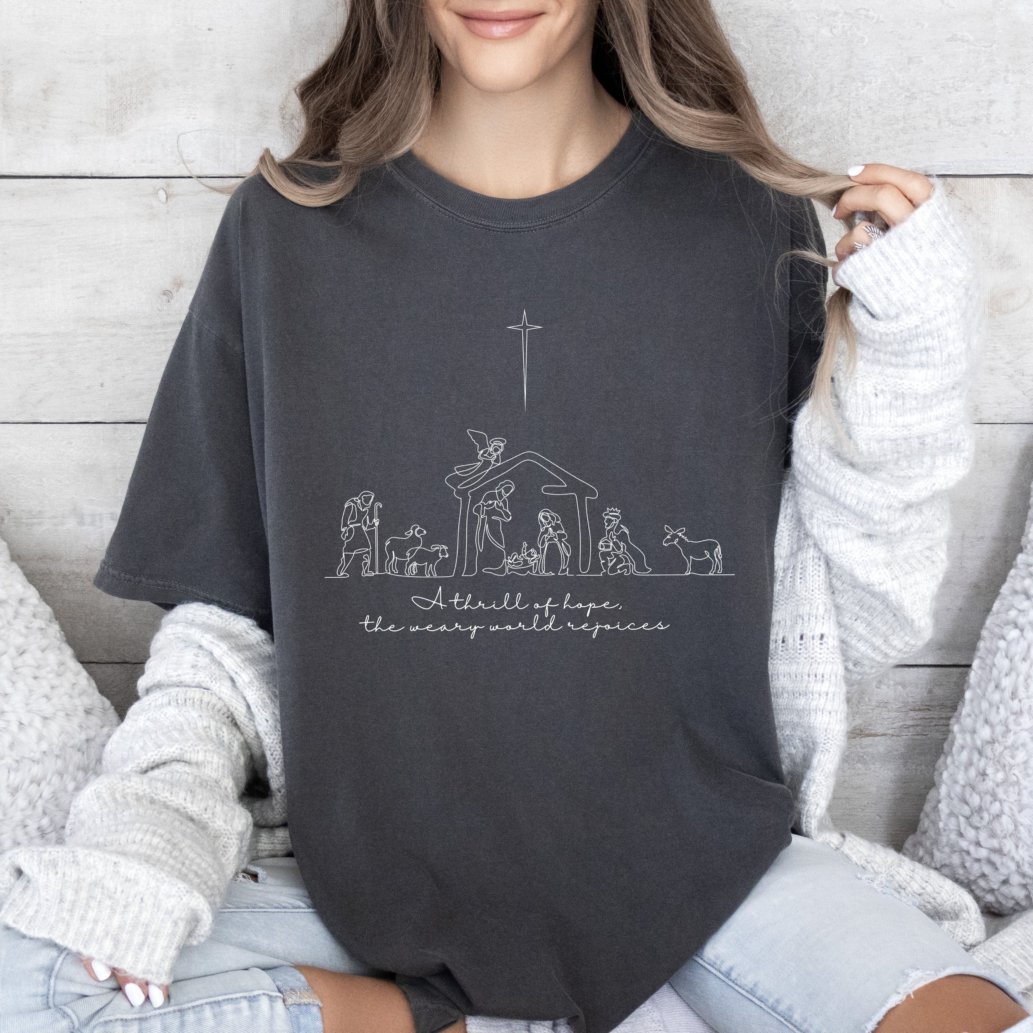 A Thrill of Hope Chic Comfort Colors Tshirt, Vintage Christmas Tee