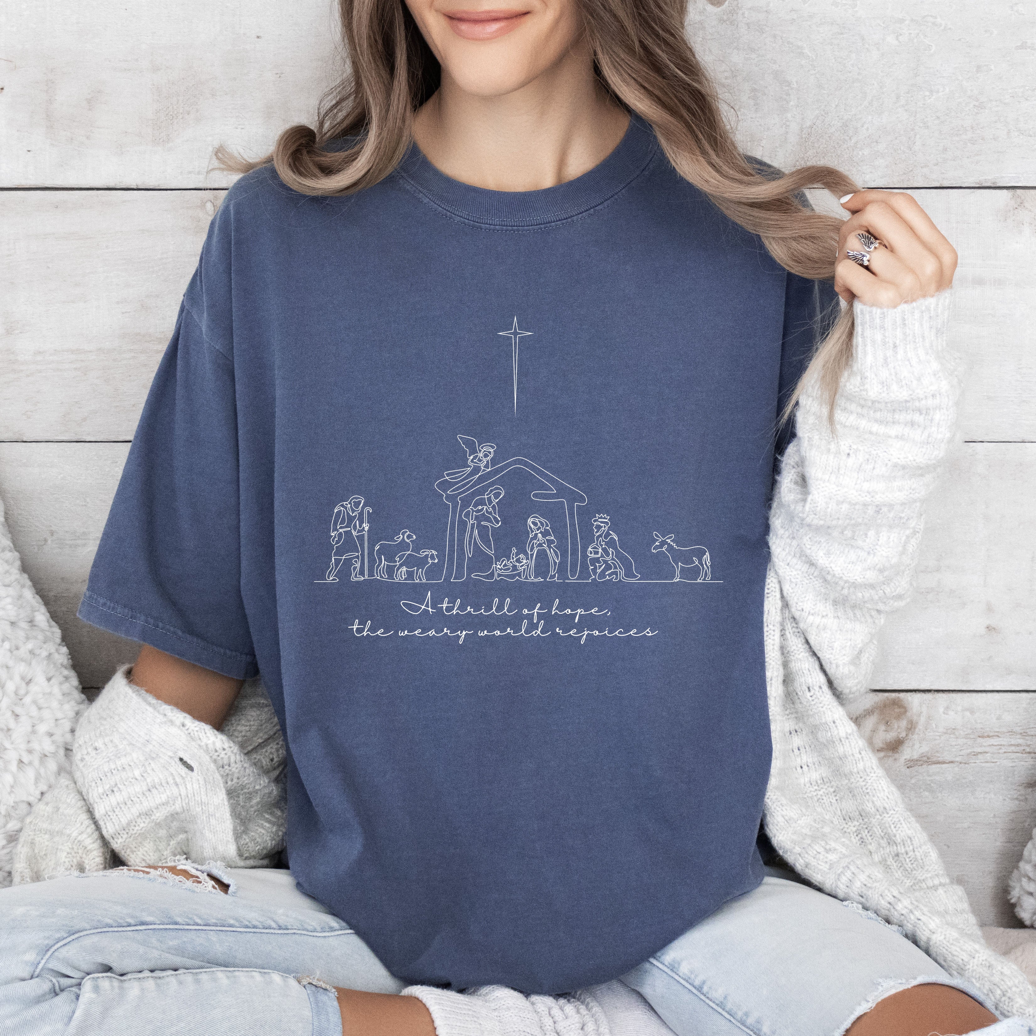 A Thrill of Hope Chic Comfort Colors Tshirt, Vintage Christmas Tee