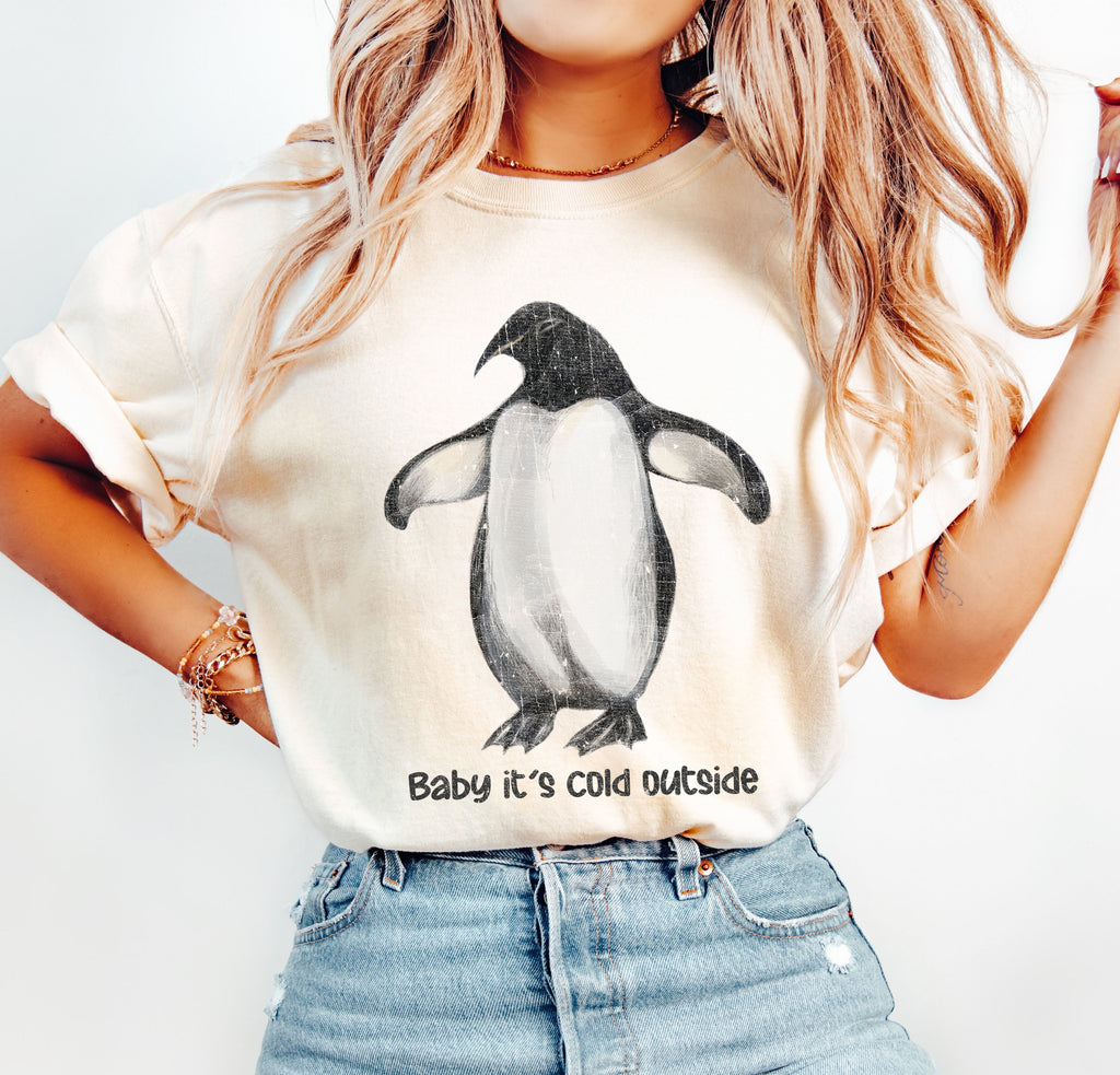 Baby It's Cold Outside Penguin Comfort Colors Tshirt, Funny Animal Winter Shirt