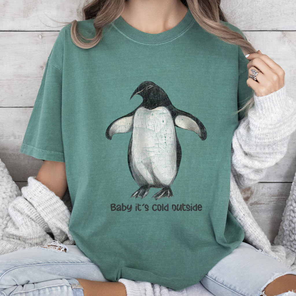 Baby It's Cold Outside Penguin Comfort Colors Tshirt, Funny Animal Winter Shirt