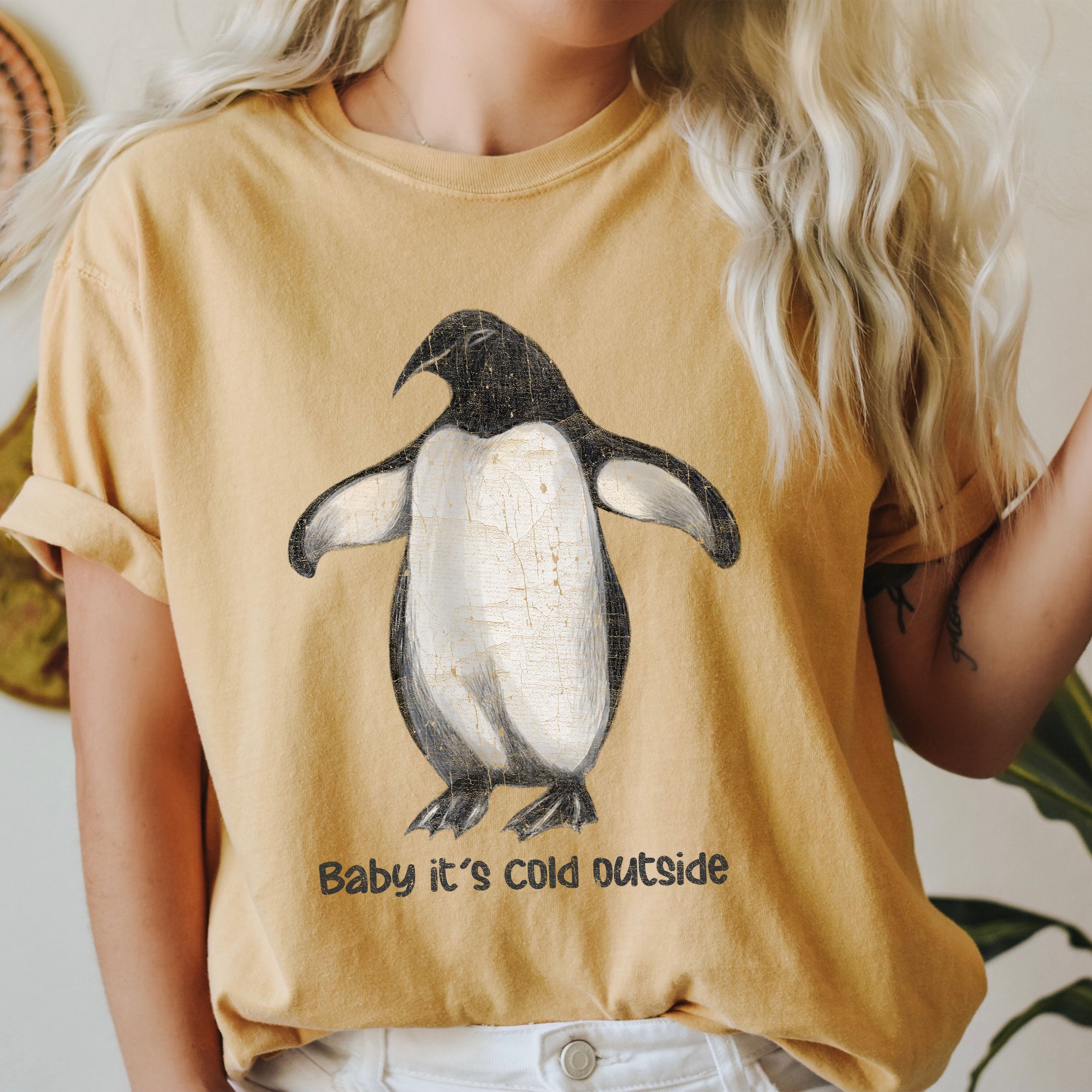 Baby It's Cold Outside Penguin Comfort Colors Tshirt, Funny Animal Winter Shirt