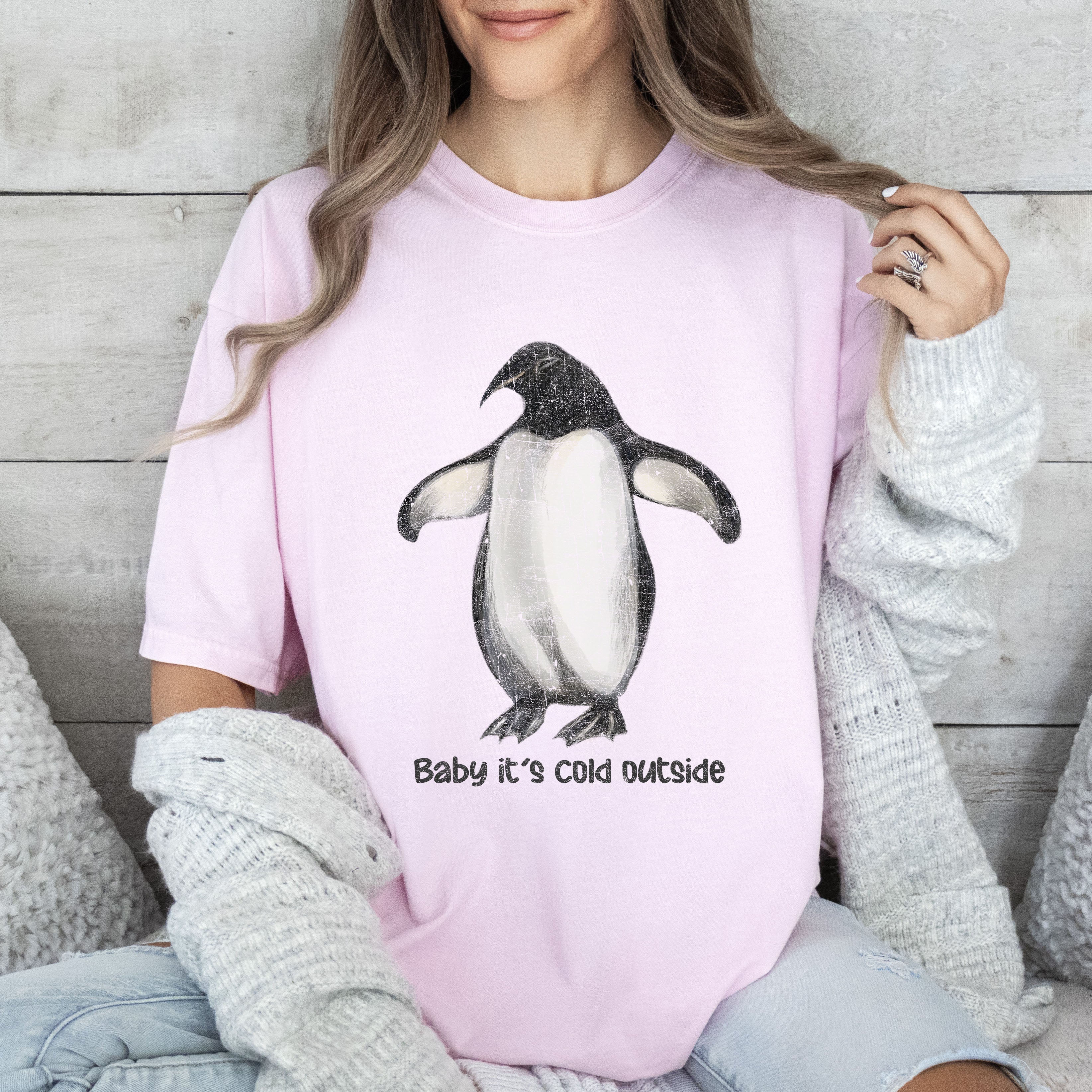 Baby It's Cold Outside Penguin Comfort Colors Tshirt, Funny Animal Winter Shirt