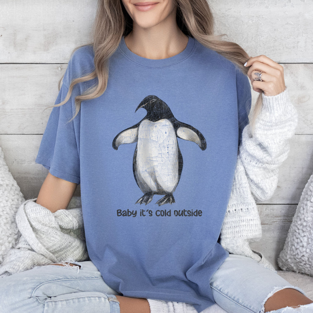 Baby It's Cold Outside Penguin Comfort Colors Tshirt, Funny Animal Winter Shirt