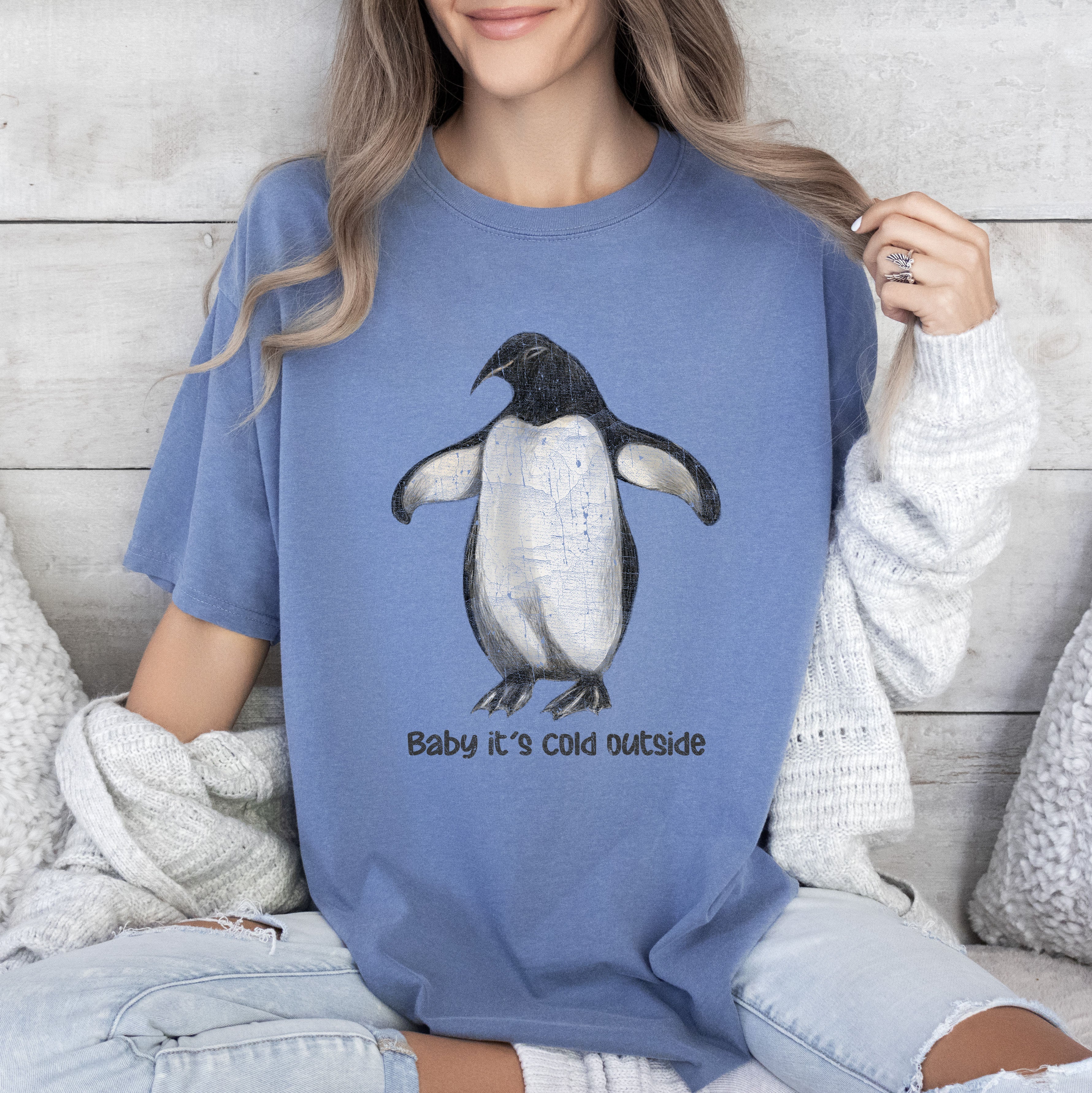 Baby It's Cold Outside Penguin Comfort Colors Tshirt, Funny Animal Winter Shirt