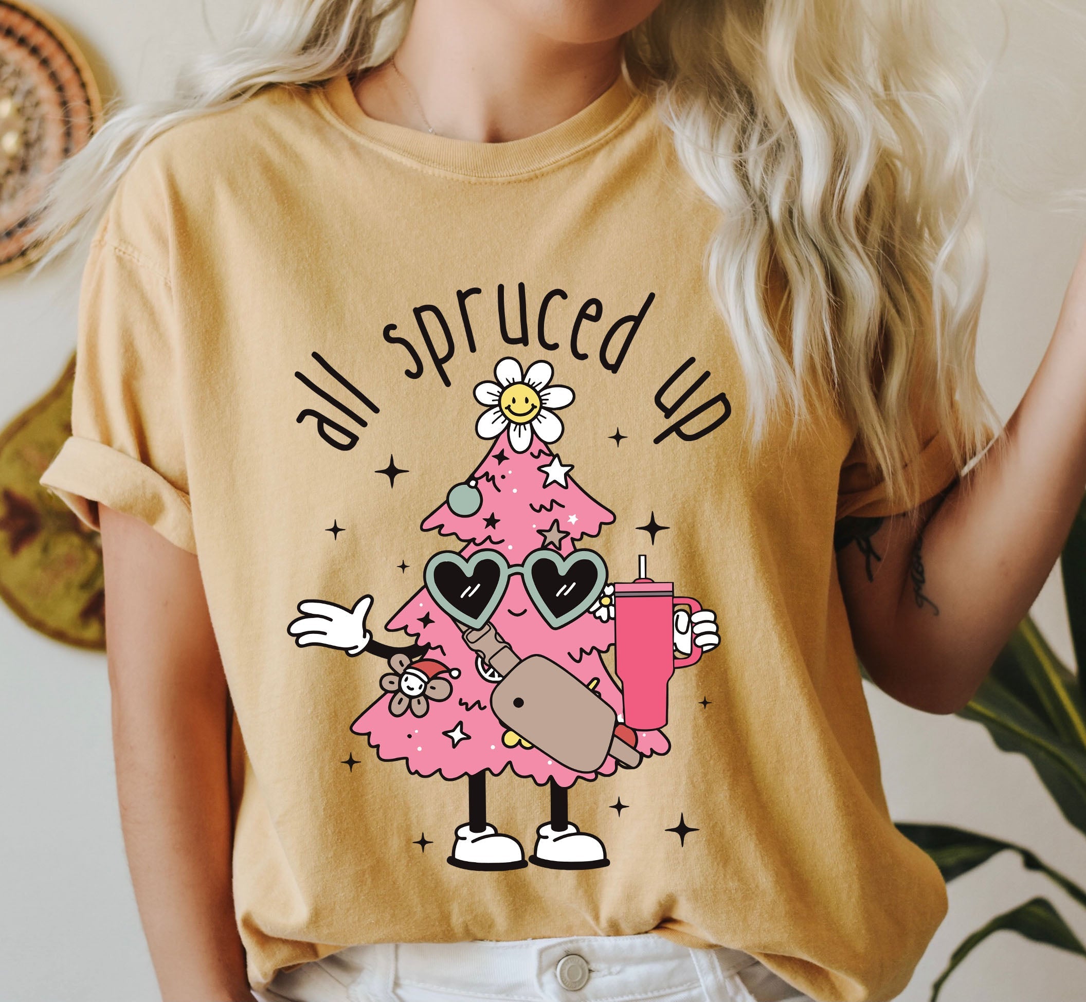 All Spruced Up Retro Comfort Colors Tee, Vintage Classic Christmas Tshirt