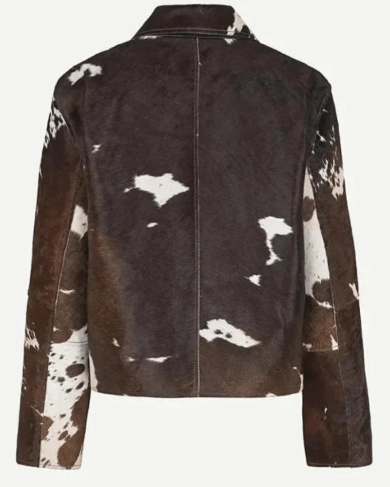 Cowhide Classic Brown And White Leather Jacket