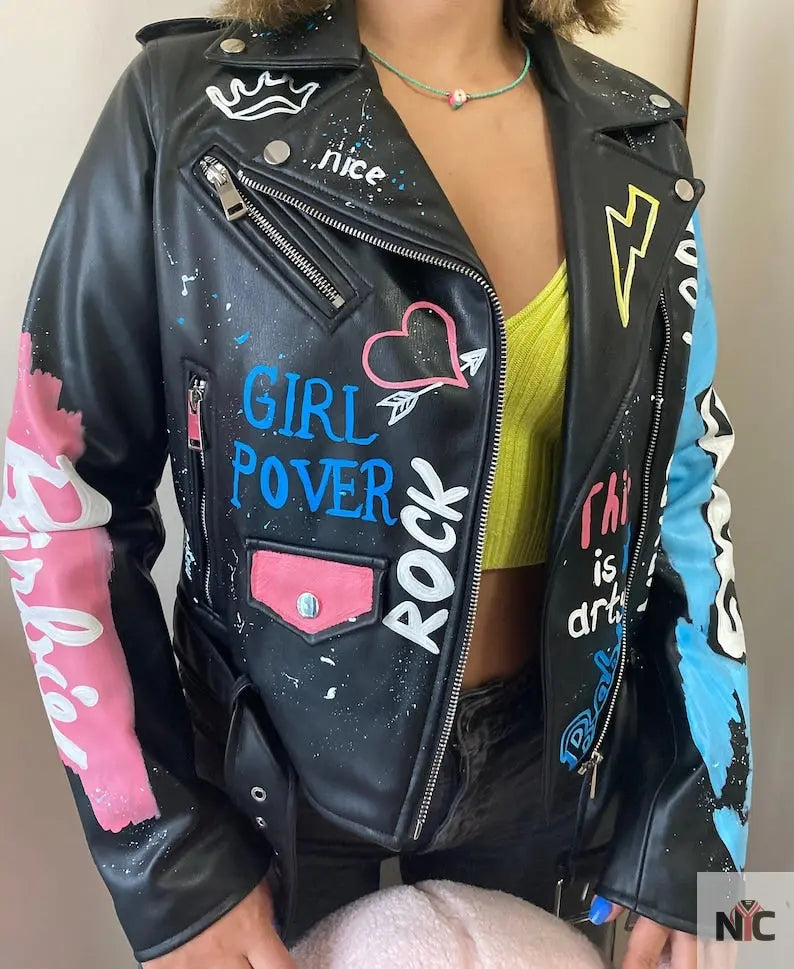 Custom Text Jacket Painted Faux Leather Motorcycle Jacket Danger Clanton Jacket