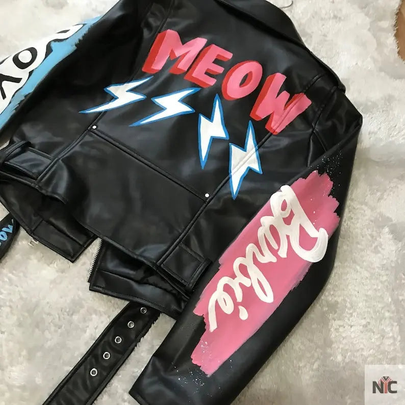 Custom Text Jacket Painted Faux Leather Motorcycle Jacket Danger Clanton Jacket