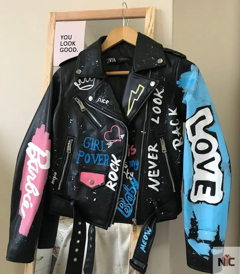 Custom Text Jacket Painted Faux Leather Motorcycle Jacket Danger Clanton Jacket