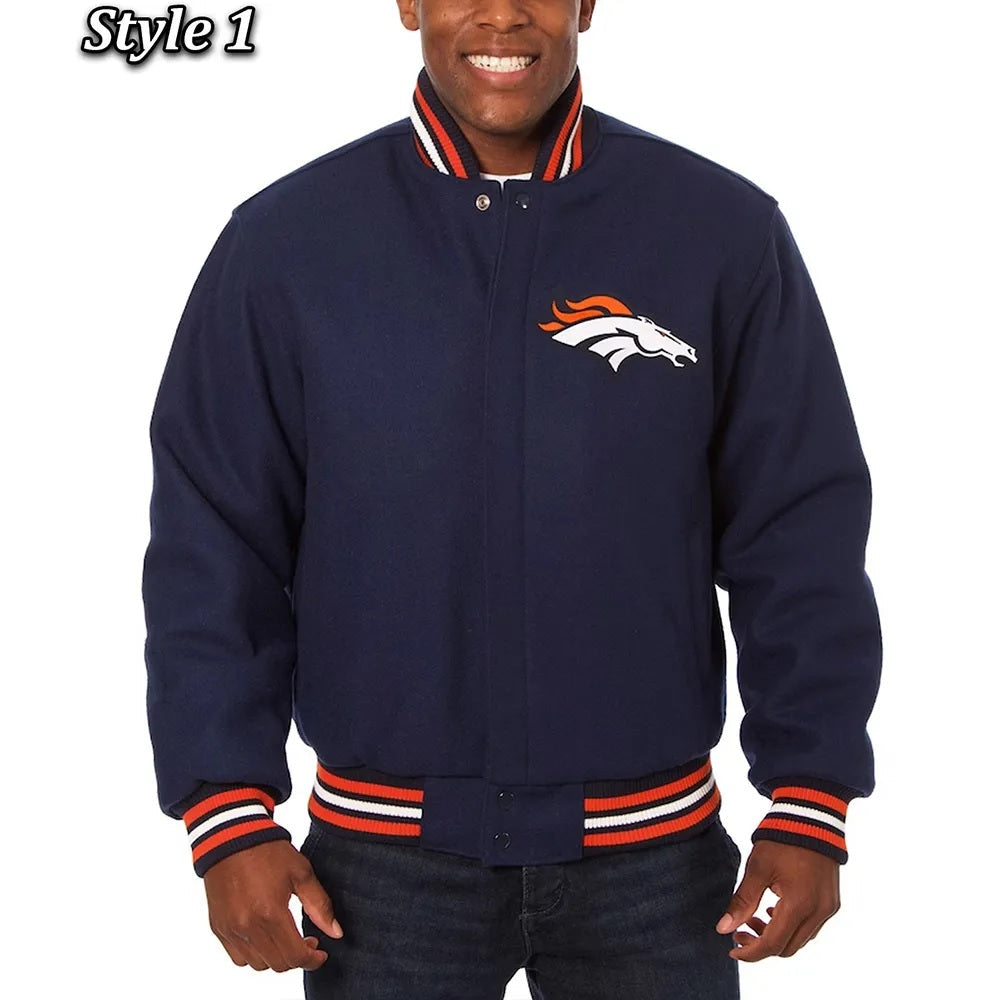Denver Broncos Wool Varsity Blue Jacket - Trendy Layer