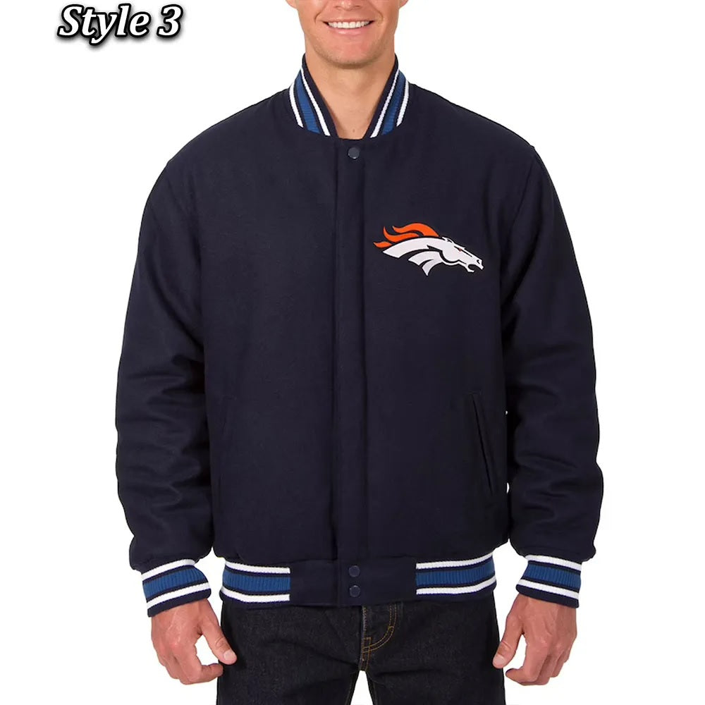 Denver Broncos Wool Varsity Blue Jacket - Trendy Layer