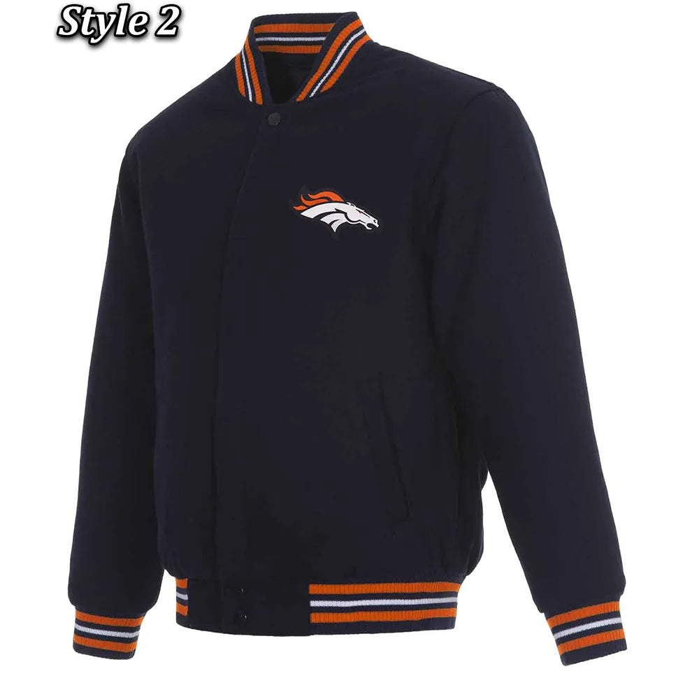 Denver Broncos Wool Varsity Blue Jacket - Trendy Layer