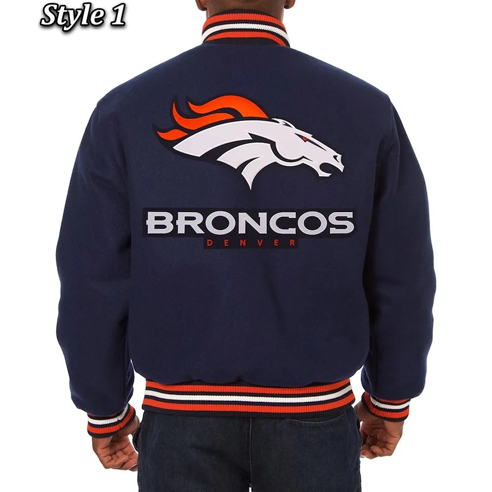 Denver Broncos Wool Varsity Blue Jacket - Trendy Layer