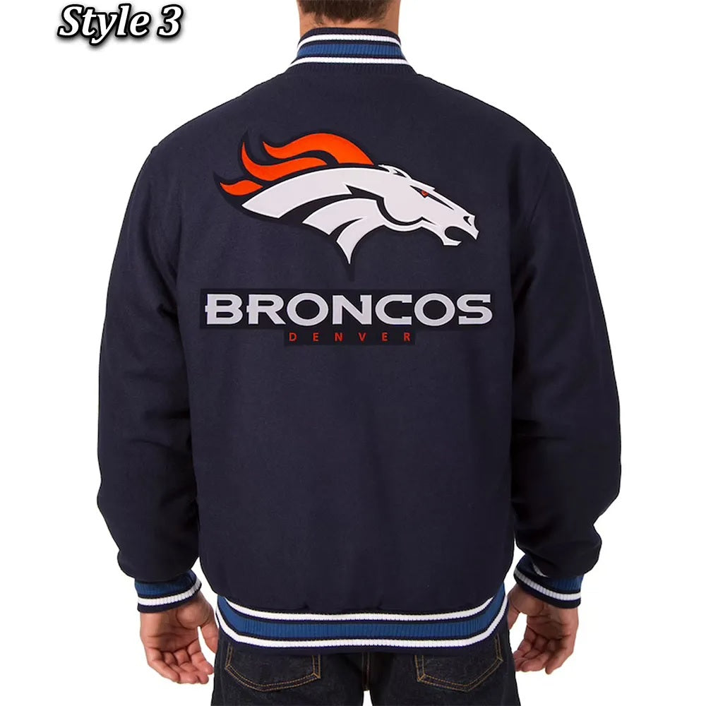 Denver Broncos Wool Varsity Blue Jacket - Trendy Layer