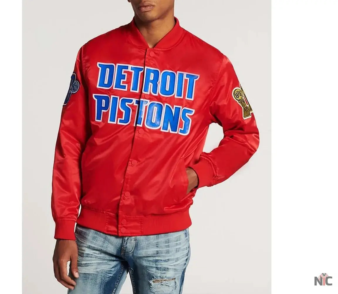 Detroit Pistons Big Logo Black Satin Jacket Clanton Jacket